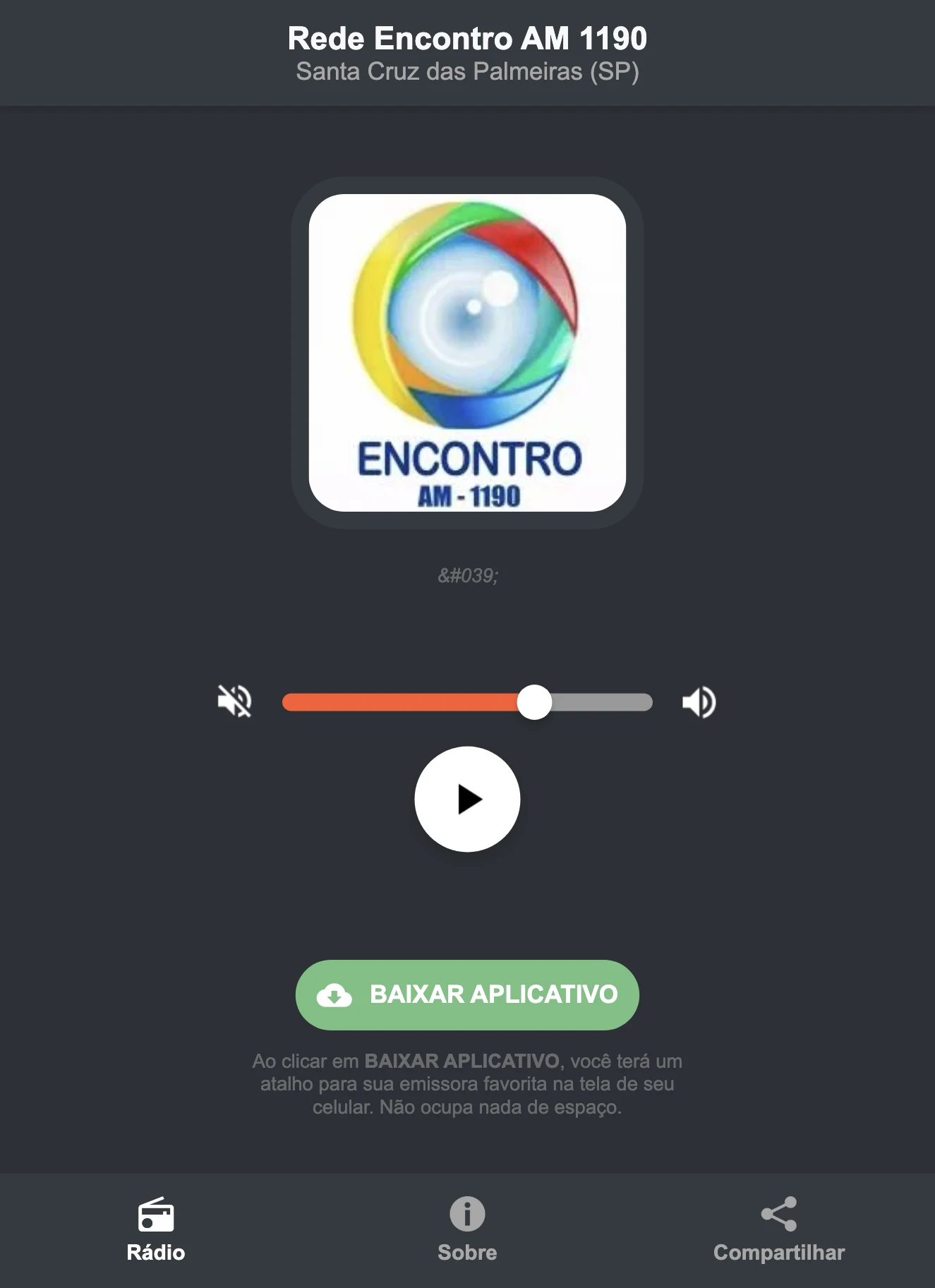 Screenshot do aplicativo da Rede Encontro AM 1190