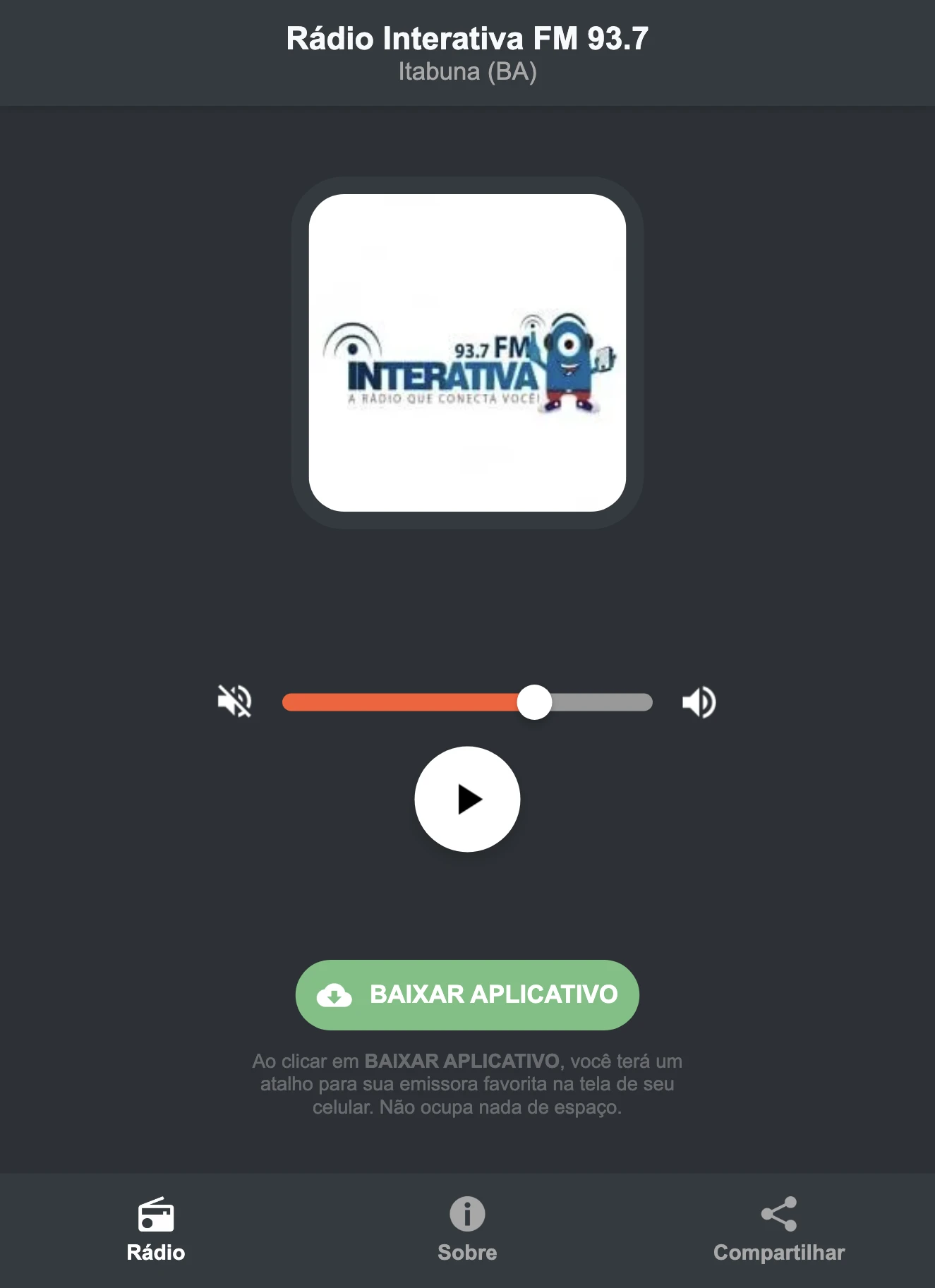 Screenshot do aplicativo da Rádio Interativa FM 93.7