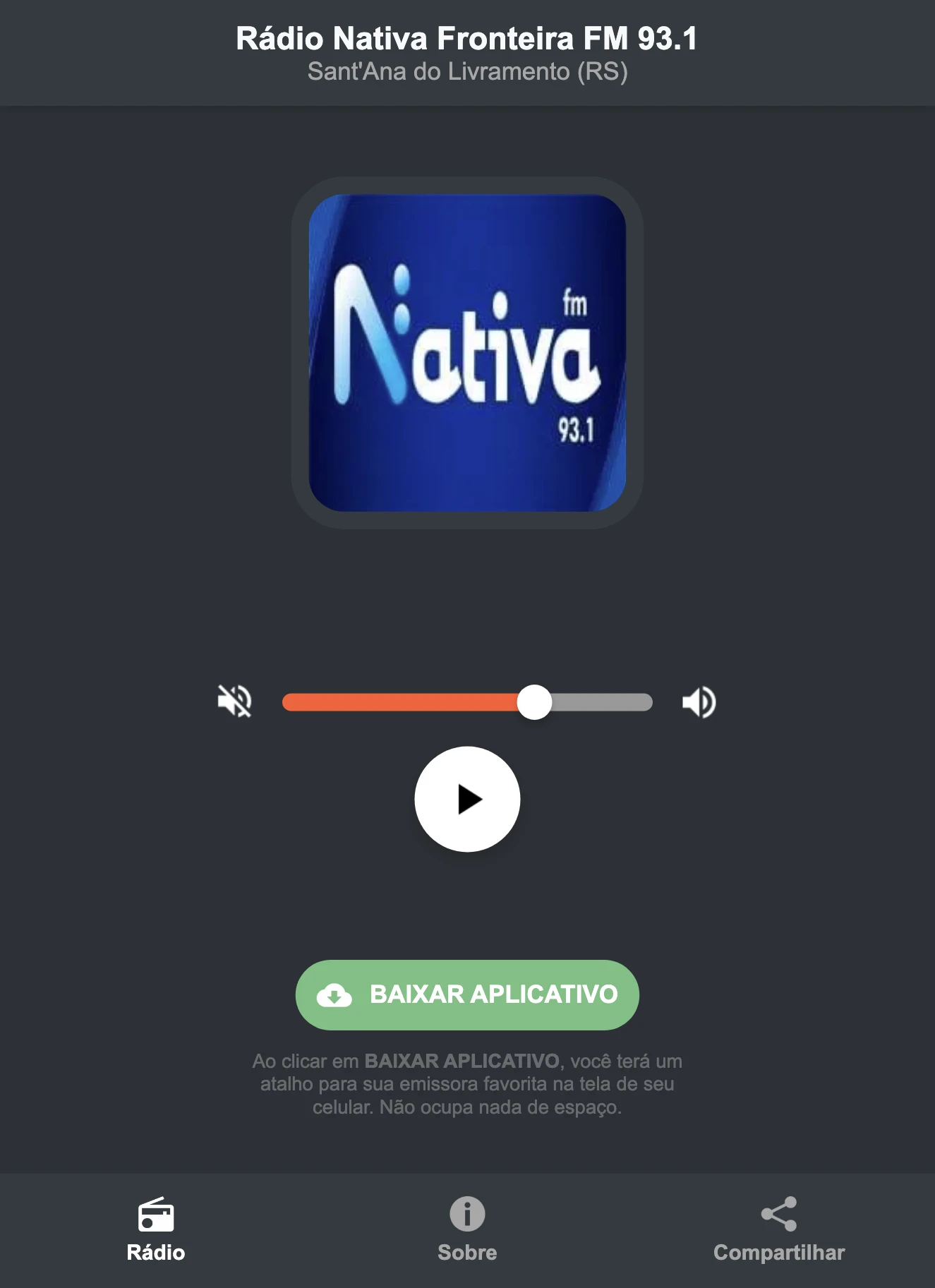 Screenshot do aplicativo da Rádio Nativa Fronteira FM 93.1