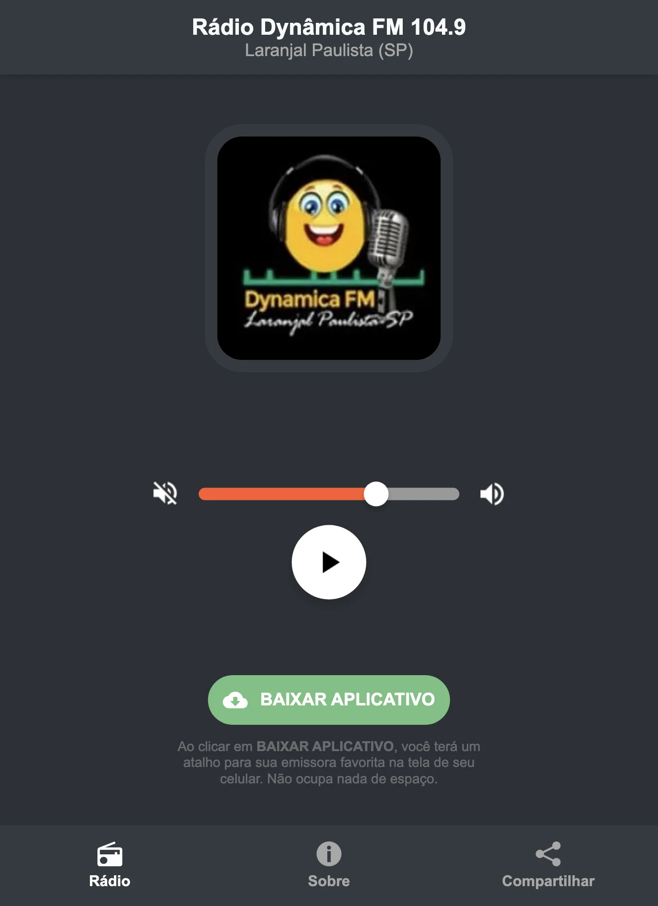 Screenshot do aplicativo da Rádio Dynâmica FM 104.9