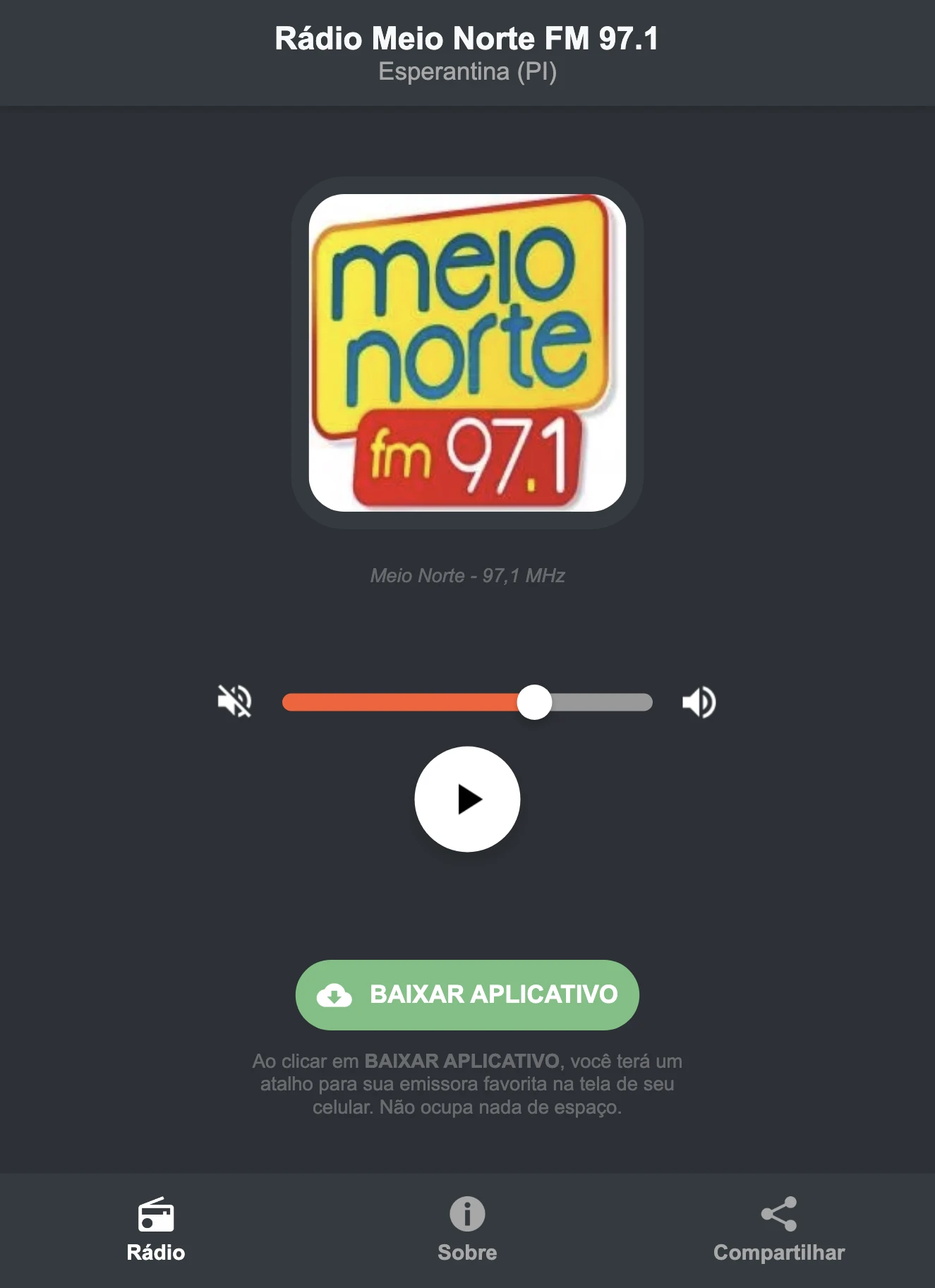 Screenshot do aplicativo da Rádio Meio Norte FM 97.1