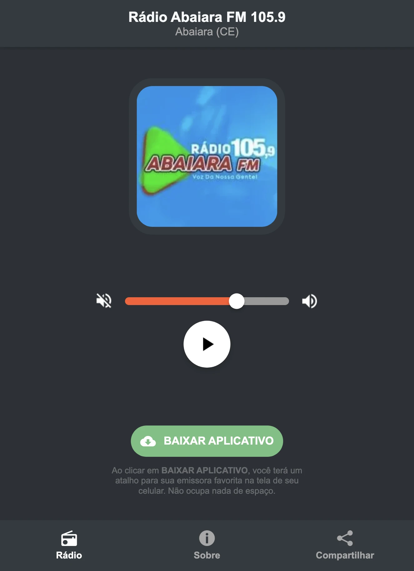 Screenshot do aplicativo da Rádio Abaiara FM 105.9