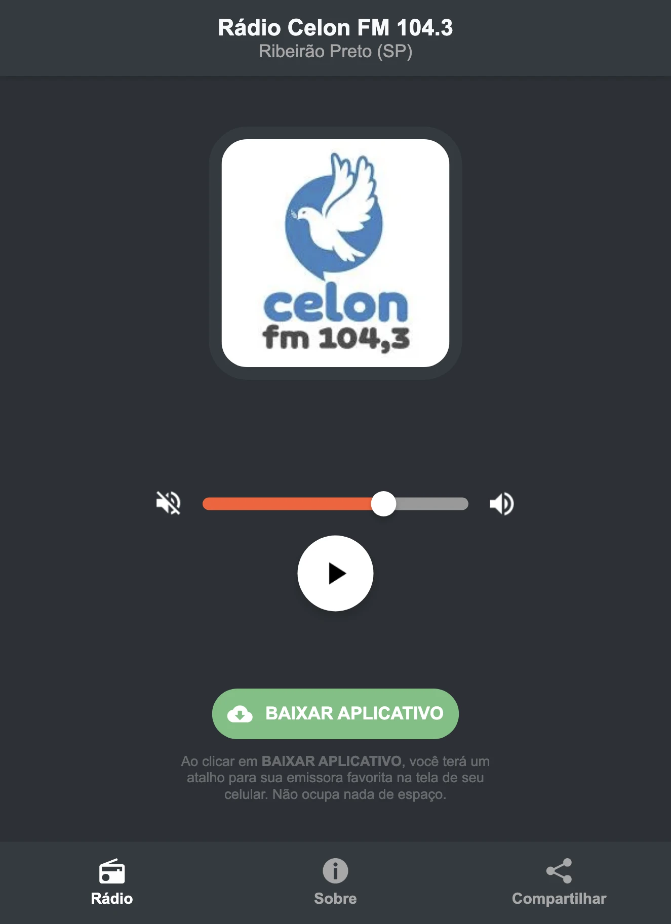 Screenshot do aplicativo da Rádio Celon FM 104.3