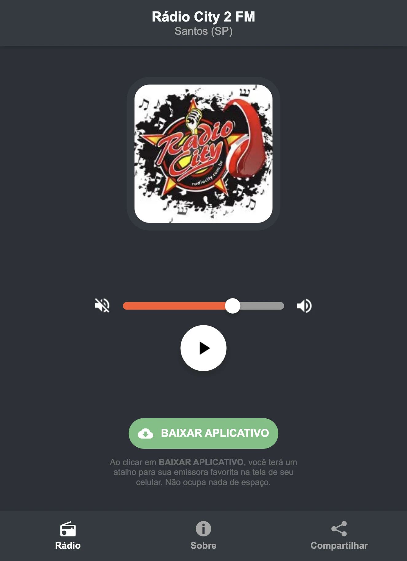 Screenshot do aplicativo da Rádio City 2 FM