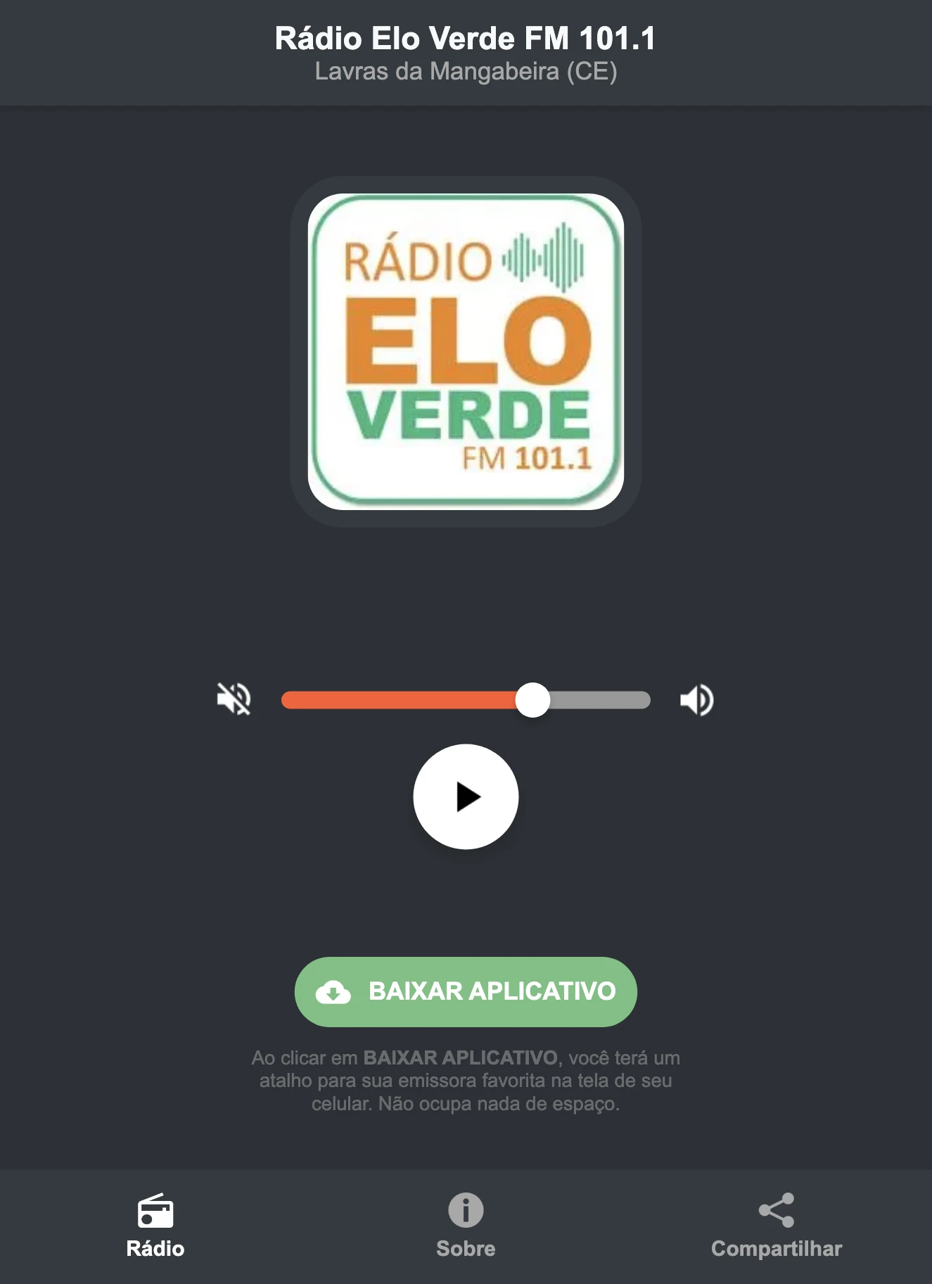Screenshot do aplicativo da Rádio Elo Verde FM 101.1