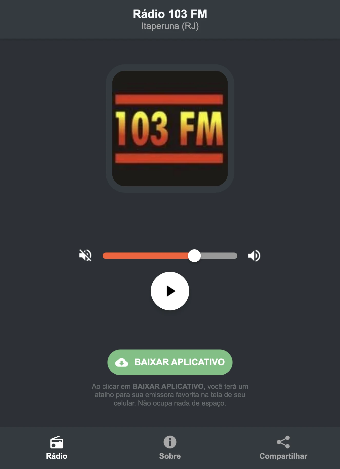 Screenshot do aplicativo da Rádio 103 FM