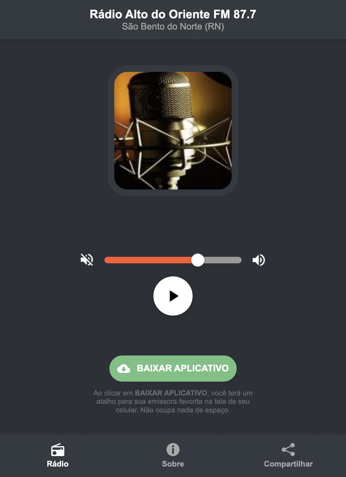 Screenshot do aplicativo da Rádio Alto do Oriente FM 87.7