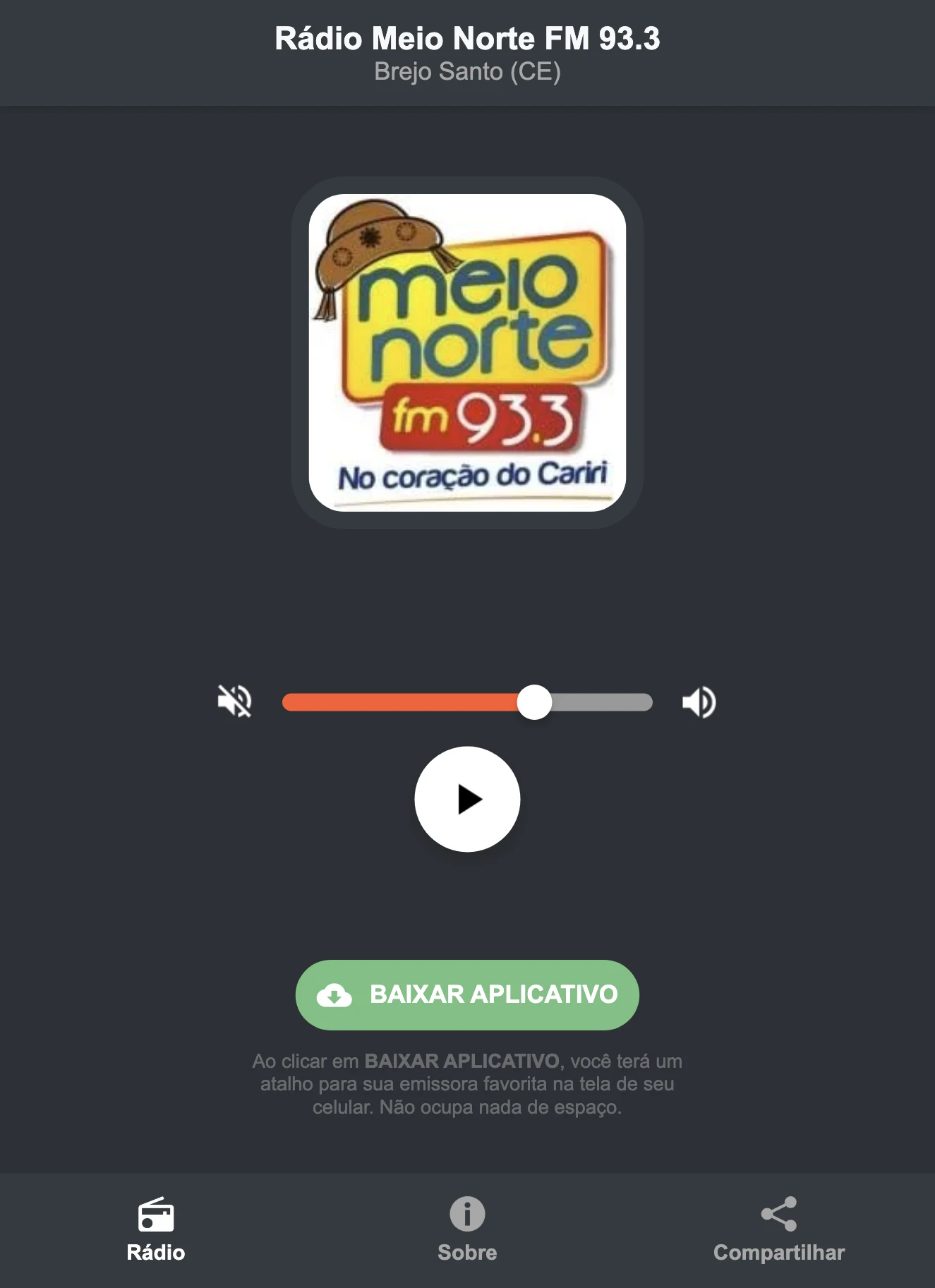 Screenshot do aplicativo da Rádio Meio Norte FM 93.3