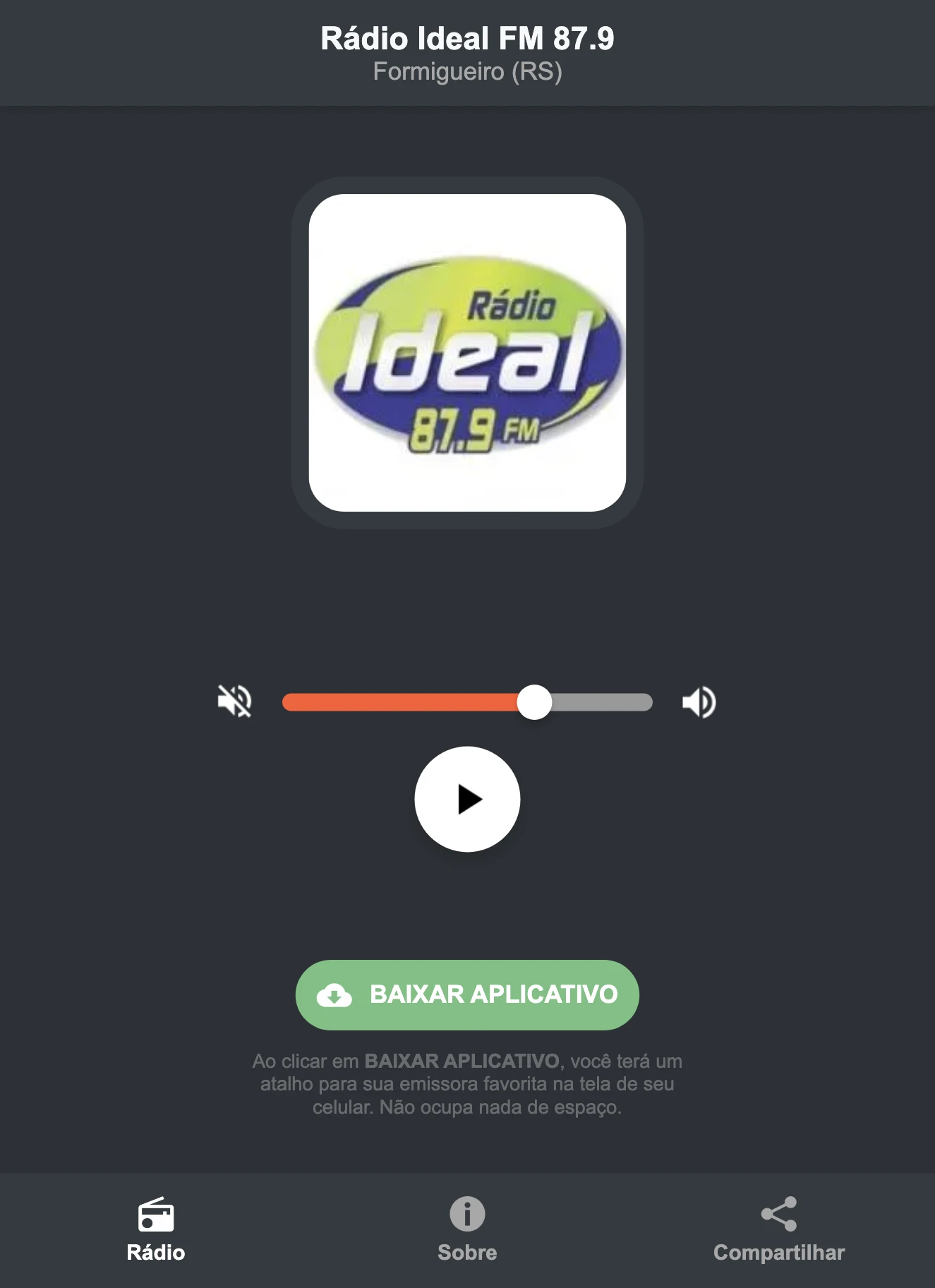 Screenshot do aplicativo da Rádio Ideal FM 87.9