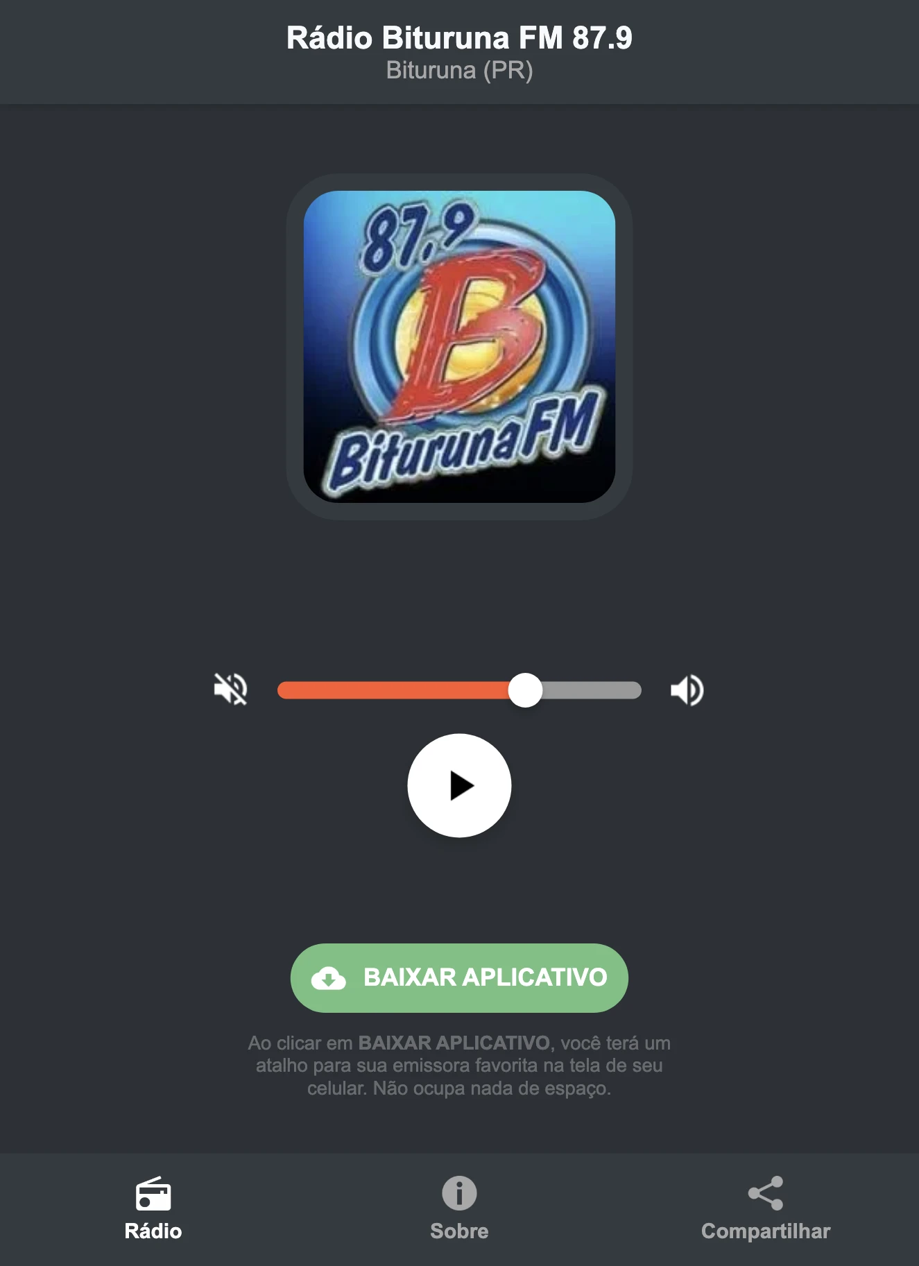 Screenshot do aplicativo da Rádio Bituruna FM 87.9