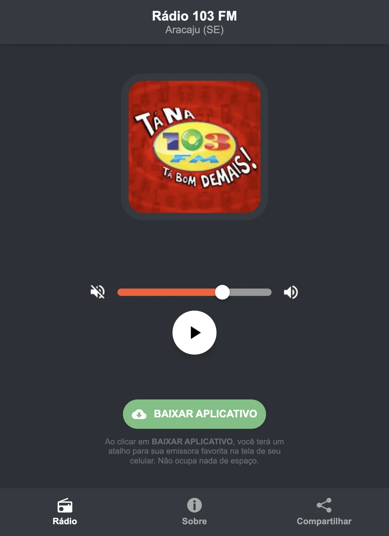 Screenshot do aplicativo da Rádio 103 FM