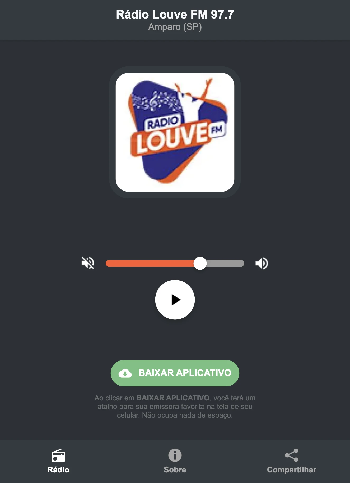 Screenshot do aplicativo da Rádio Louve FM 97.7