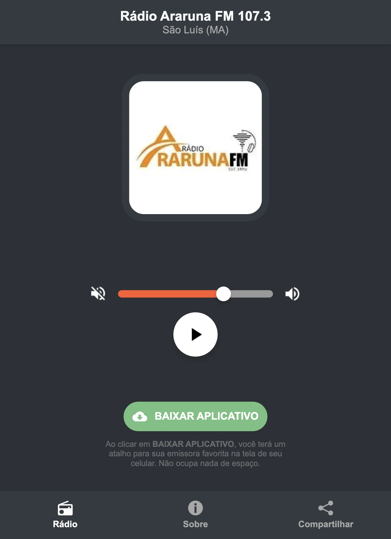 Screenshot do aplicativo da Rádio Araruna FM 107.3