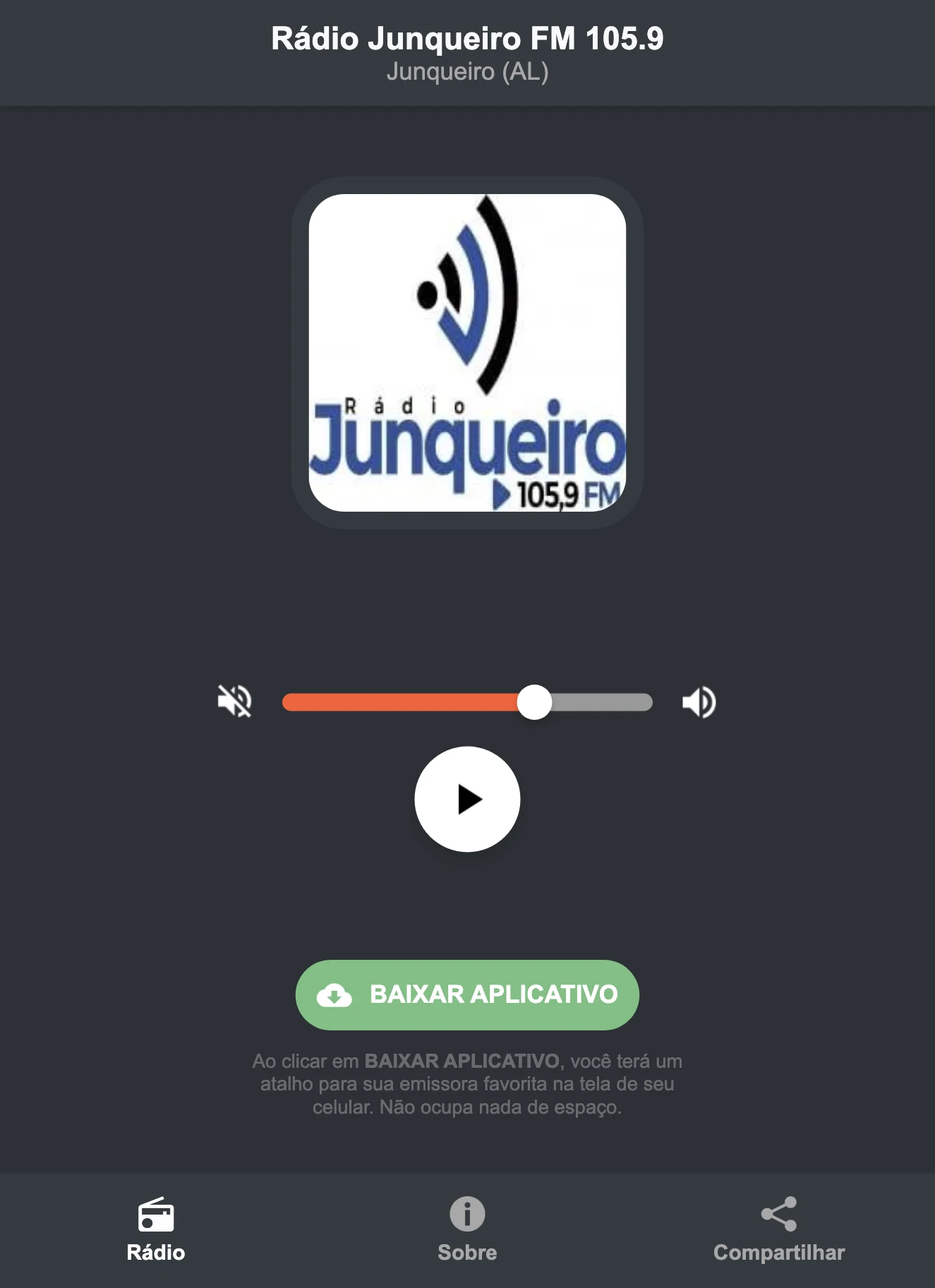 Screenshot do aplicativo da Rádio Junqueiro FM 105.9