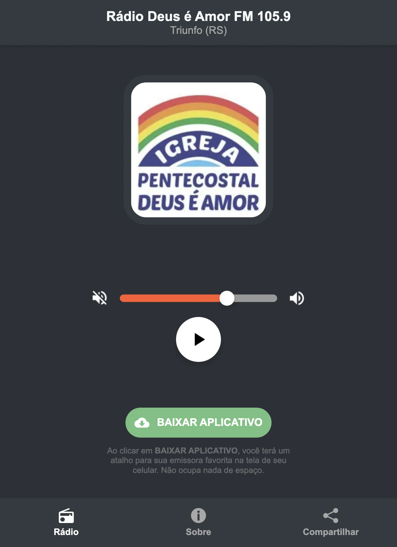 Screenshot do aplicativo da Rádio Deus é Amor FM 105.9