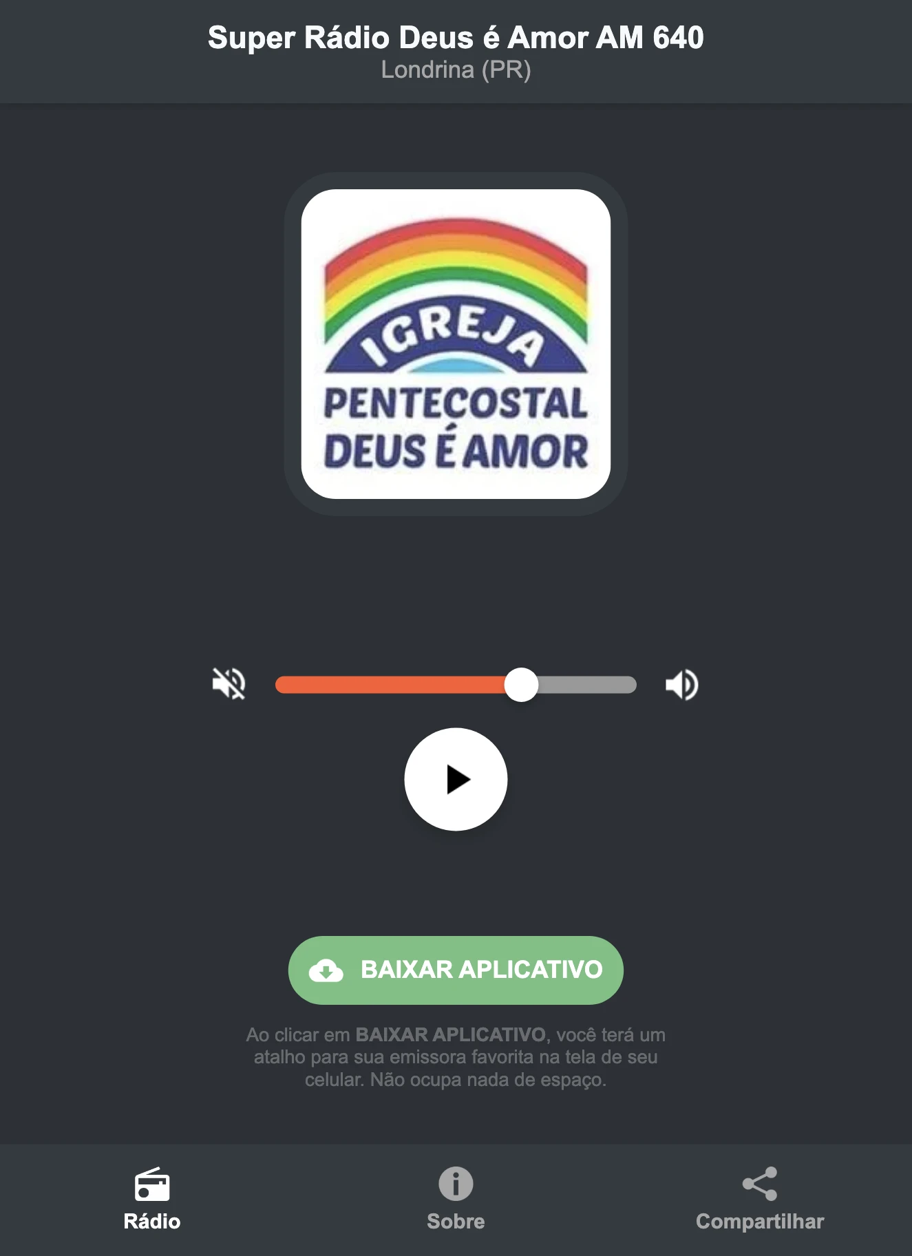 Screenshot do aplicativo da Super Rádio Deus é Amor AM 640