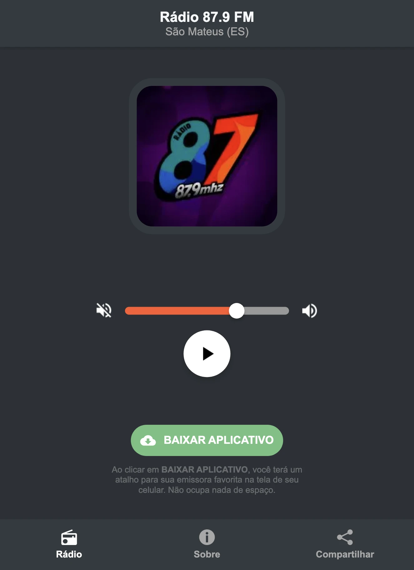 Screenshot do aplicativo da Rádio 87.9 FM