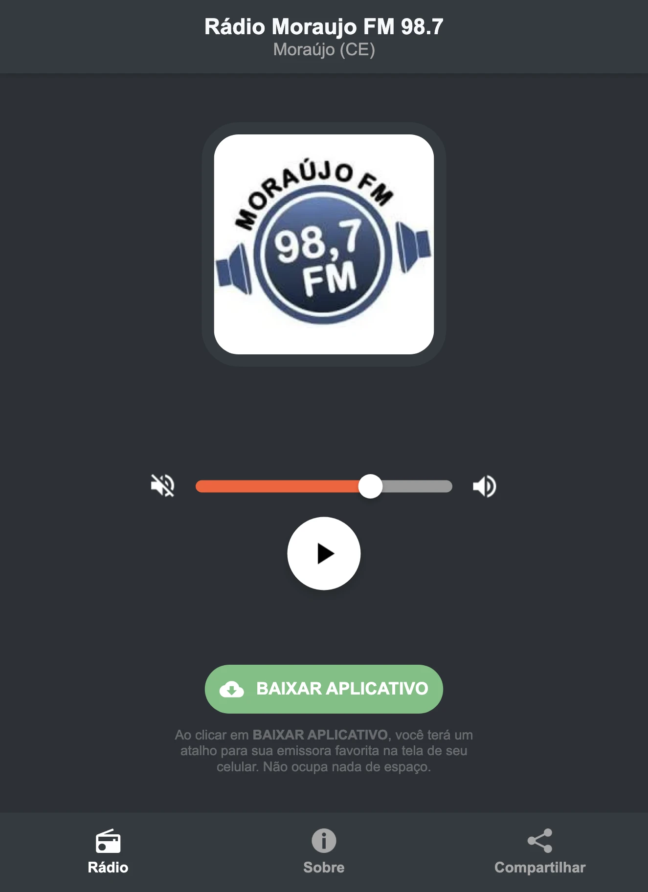 Screenshot do aplicativo da Rádio Moraujo FM 98.7