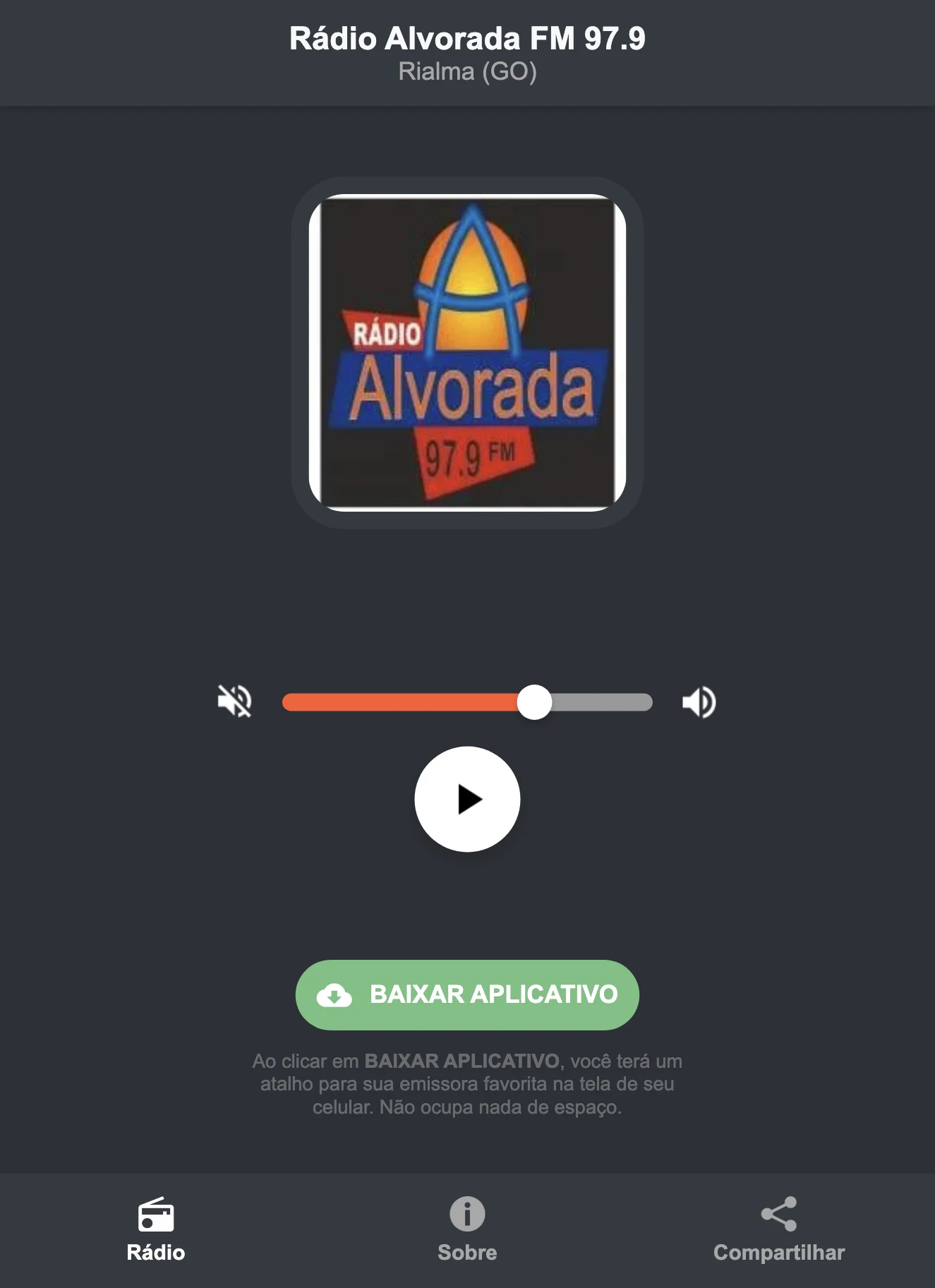 Screenshot do aplicativo da Rádio Alvorada FM 97.9