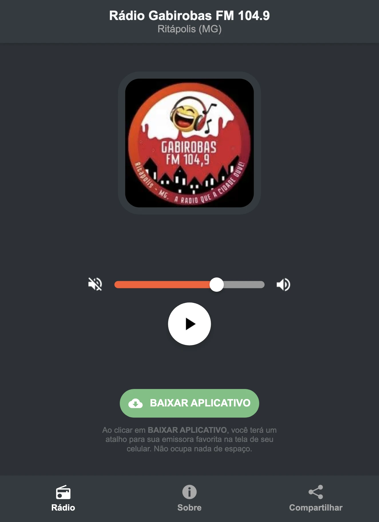 Screenshot do aplicativo da Rádio Gabirobas FM 104.9