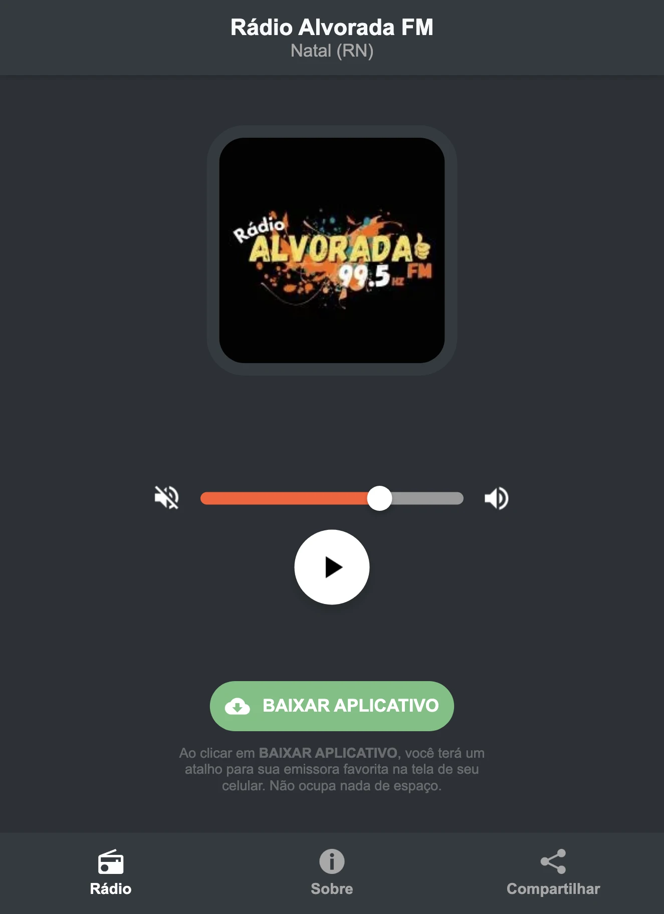 Screenshot do aplicativo da Rádio Alvorada FM