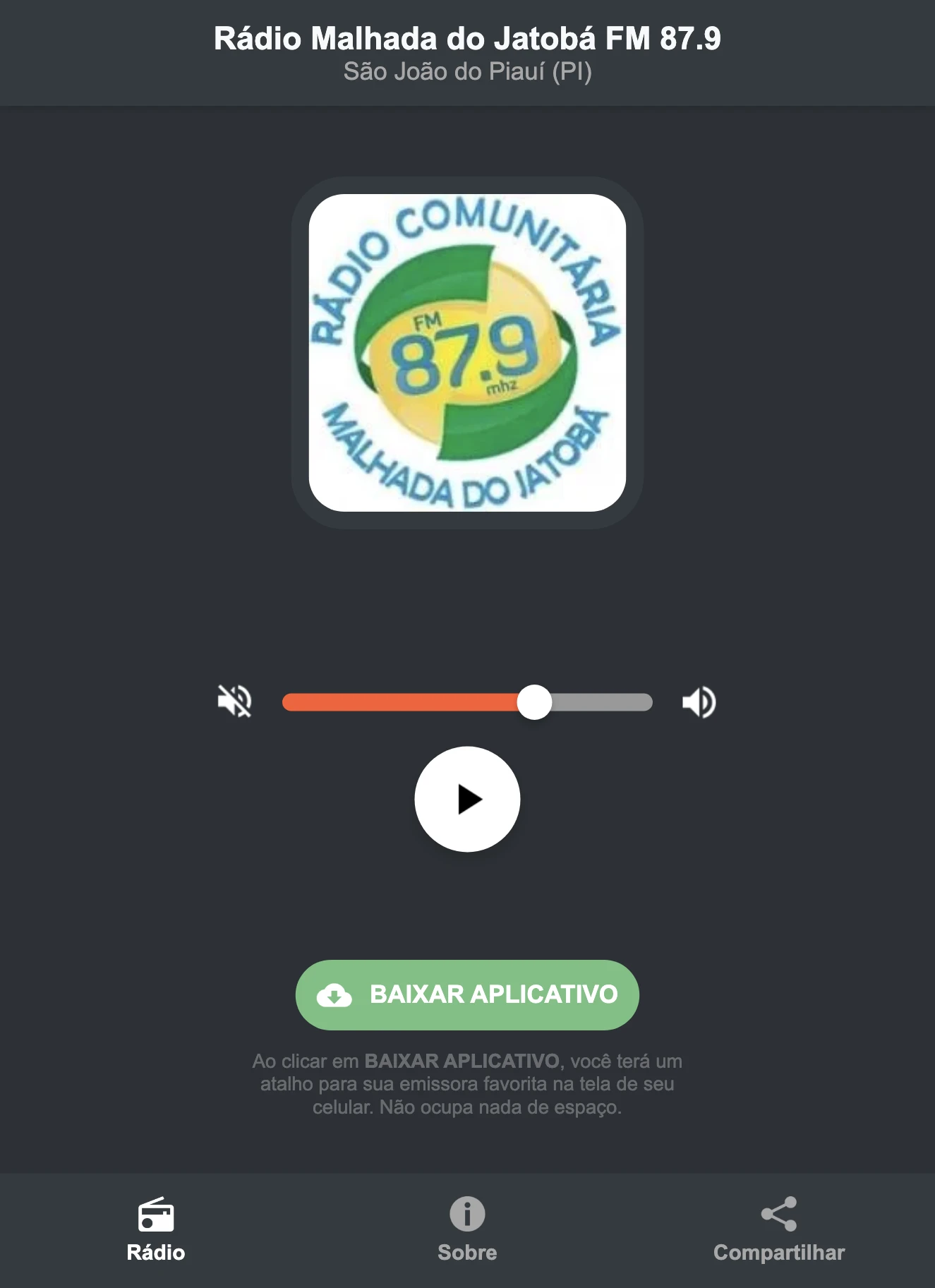 Screenshot do aplicativo da Rádio Malhada do Jatobá FM 87.9