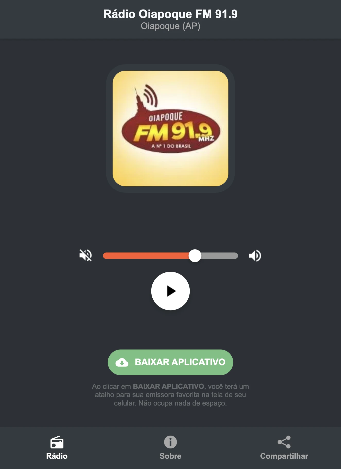 Screenshot do aplicativo da Rádio Oiapoque FM 91.9