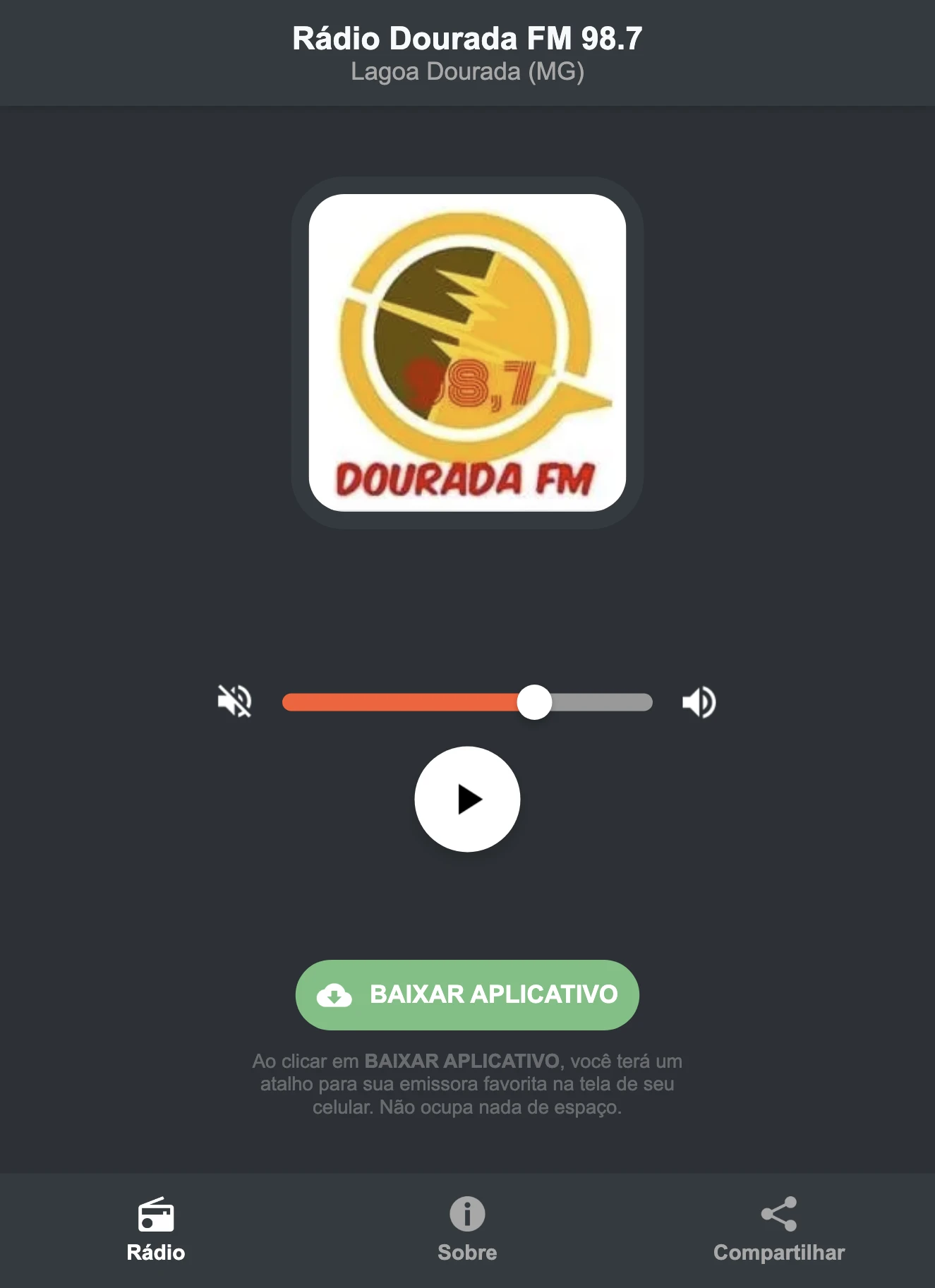 Screenshot do aplicativo da Rádio Dourada FM 98.7