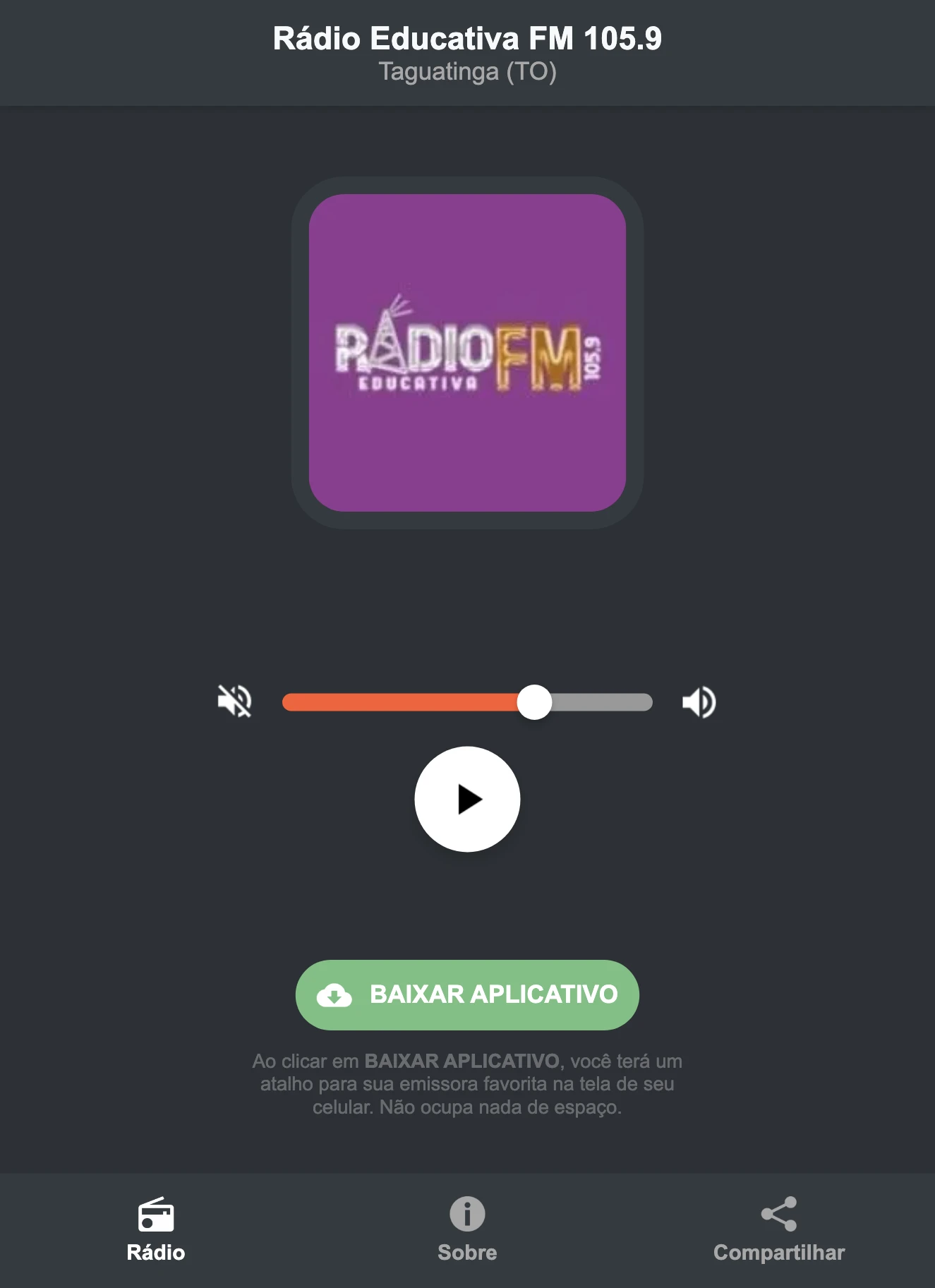Screenshot do aplicativo da Rádio Educativa FM 105.9