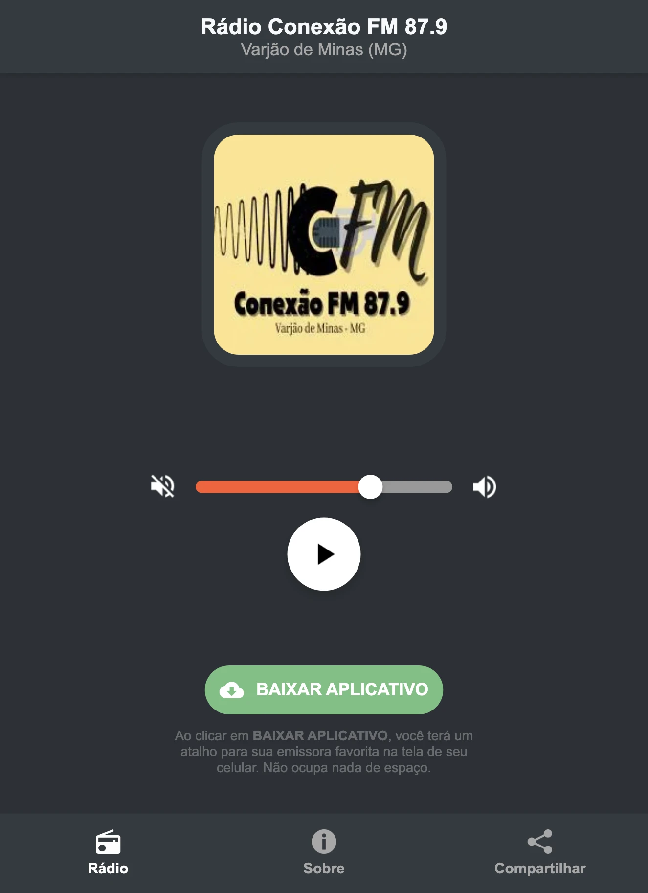 Screenshot do aplicativo da Rádio Conexão FM 87.9