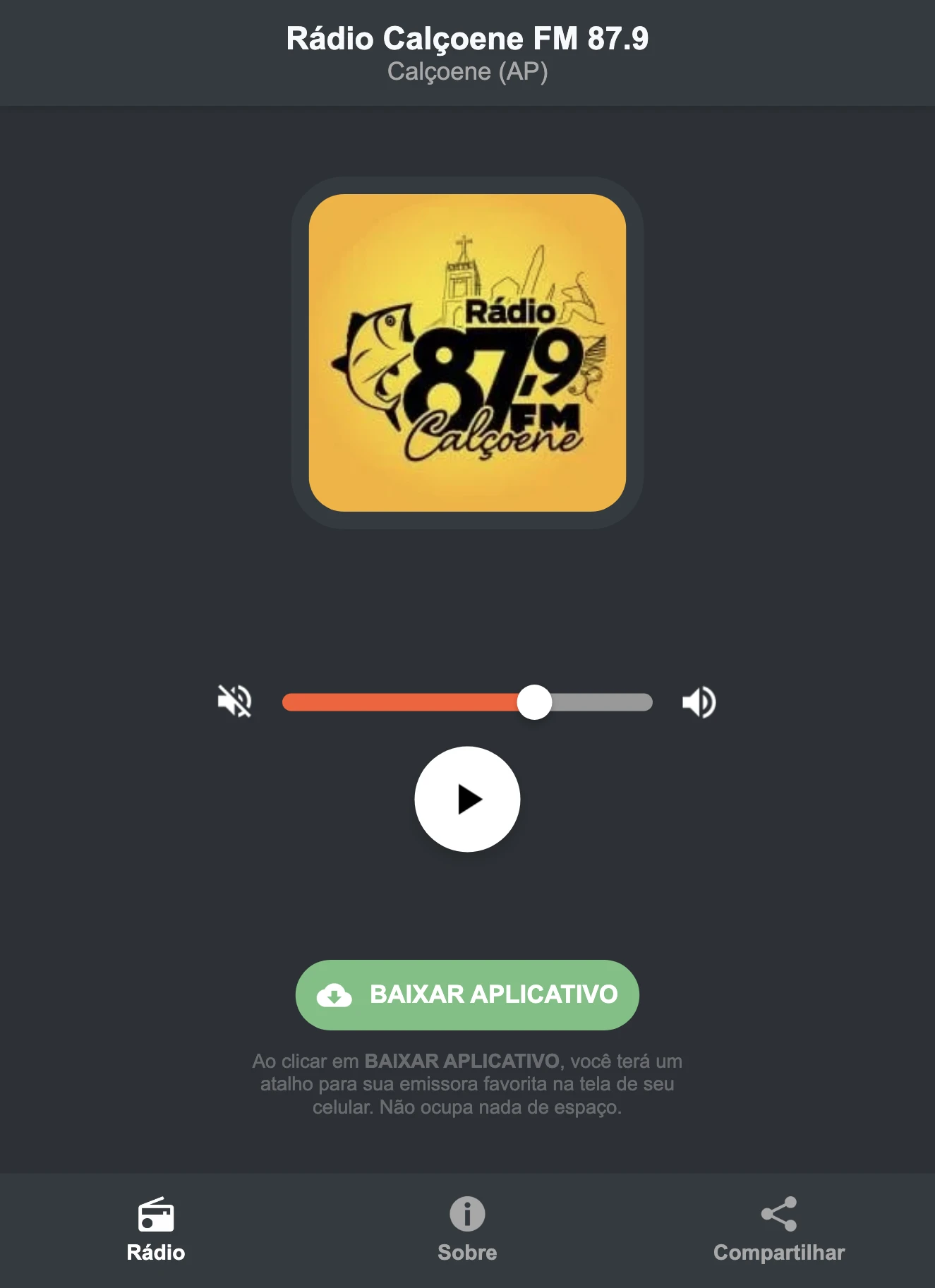 Screenshot do aplicativo da Rádio Calçoene FM 87.9