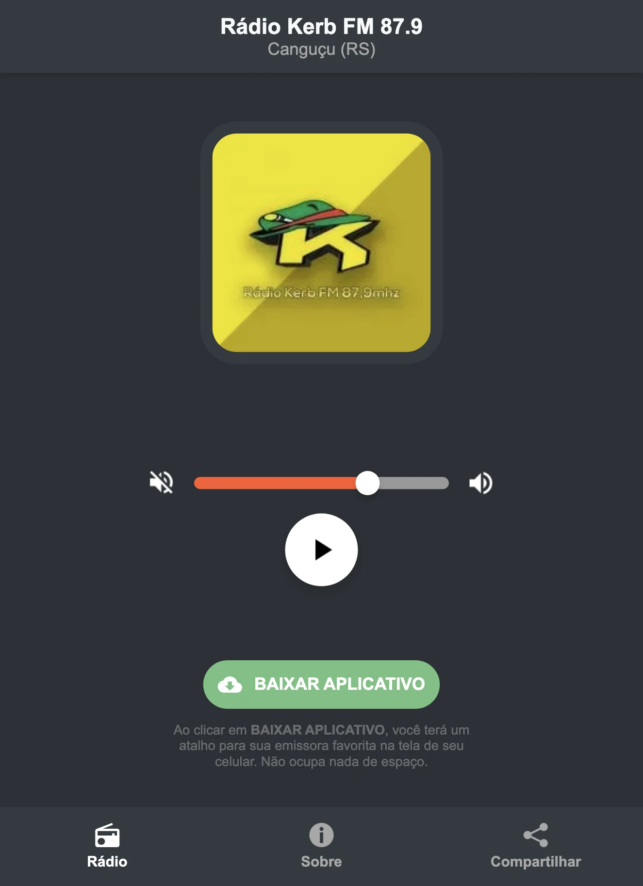 Screenshot do aplicativo da Rádio Kerb FM 87.9