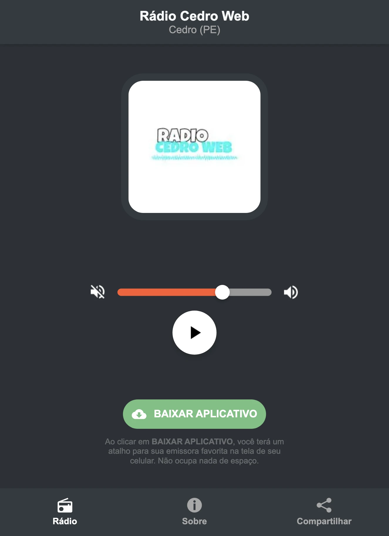 Screenshot do aplicativo da Rádio Cedro Web