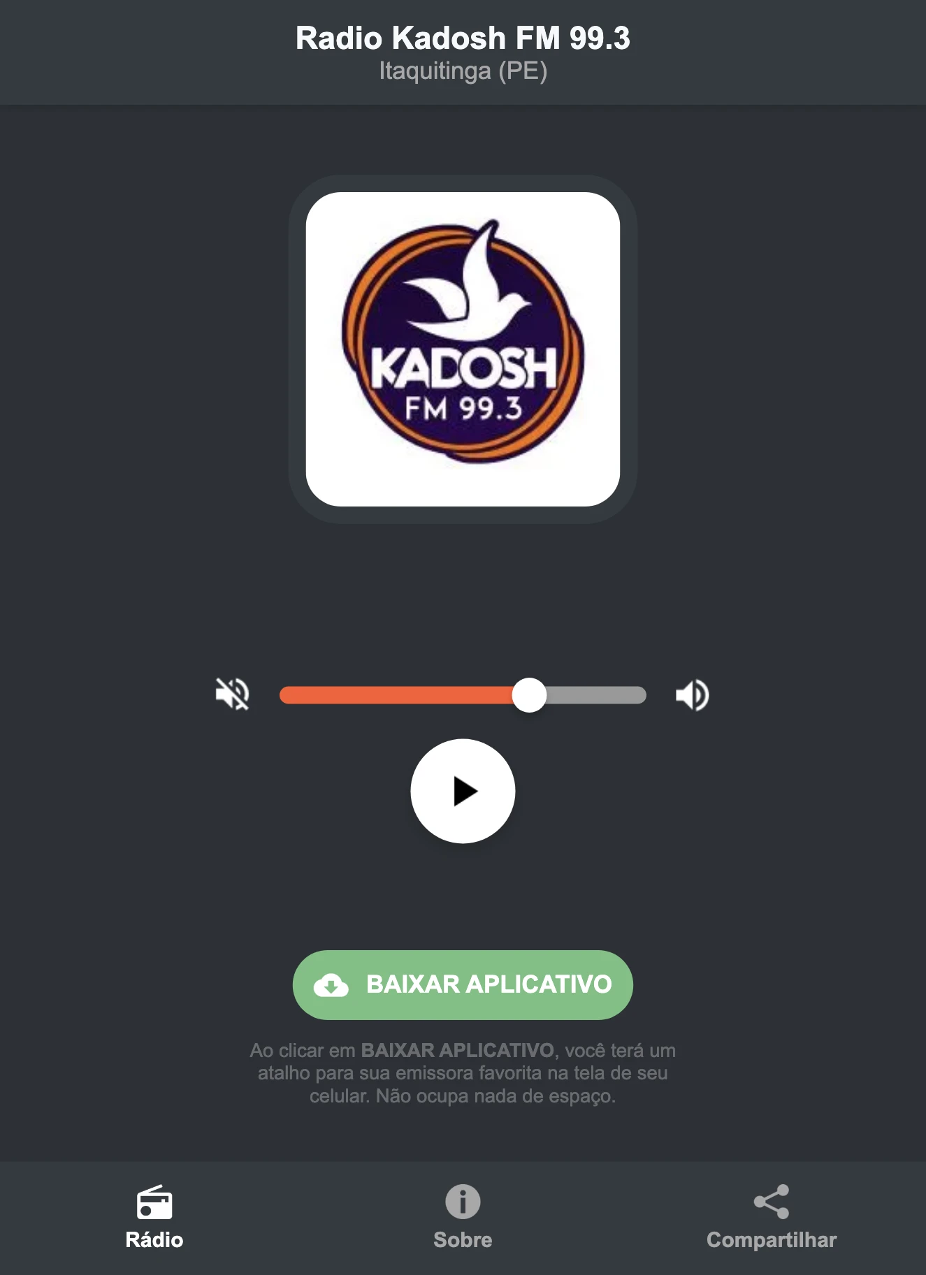 Screenshot do aplicativo da Radio Kadosh FM 99.3