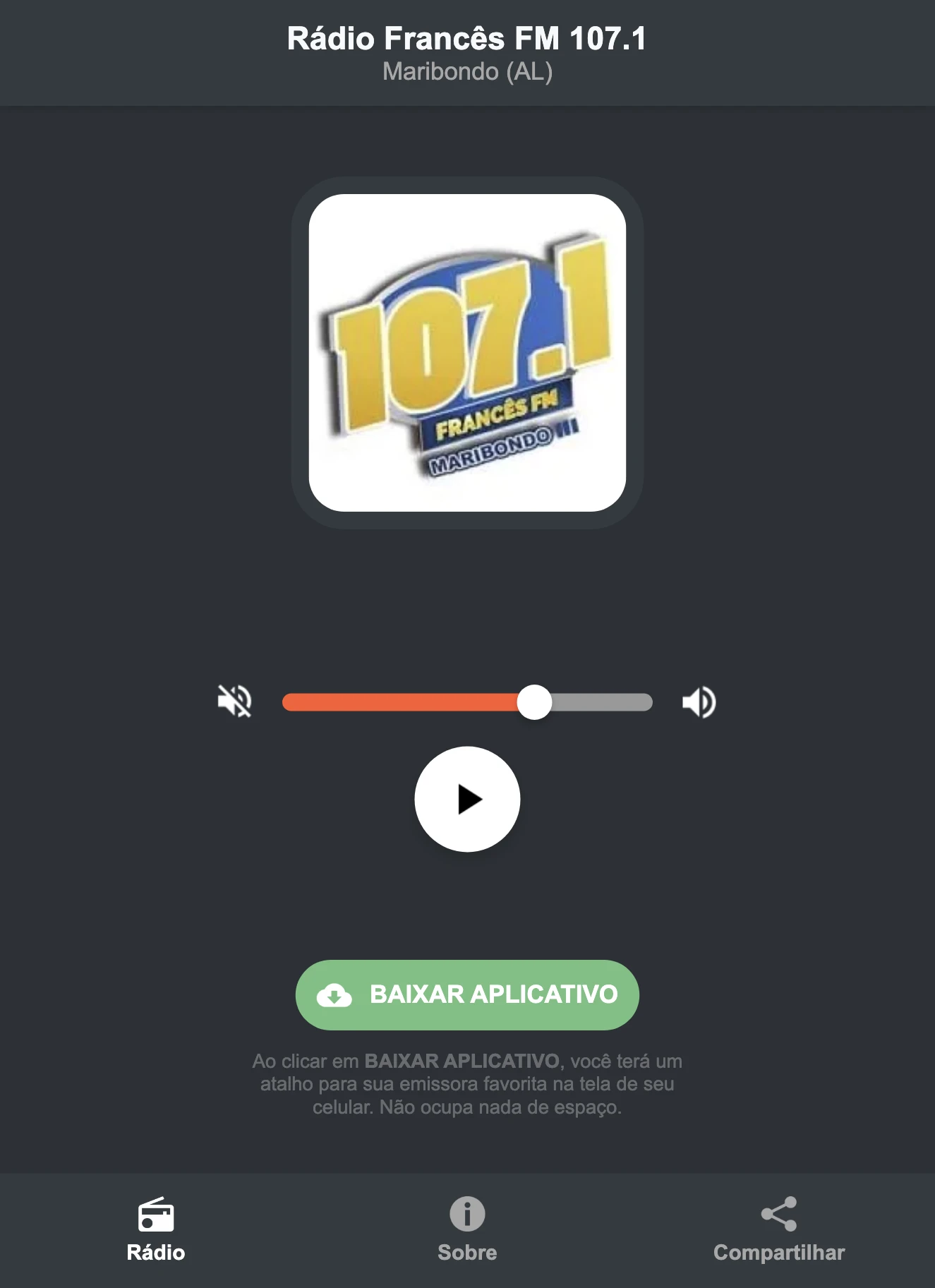 Screenshot do aplicativo da Rádio Francês FM 107.1
