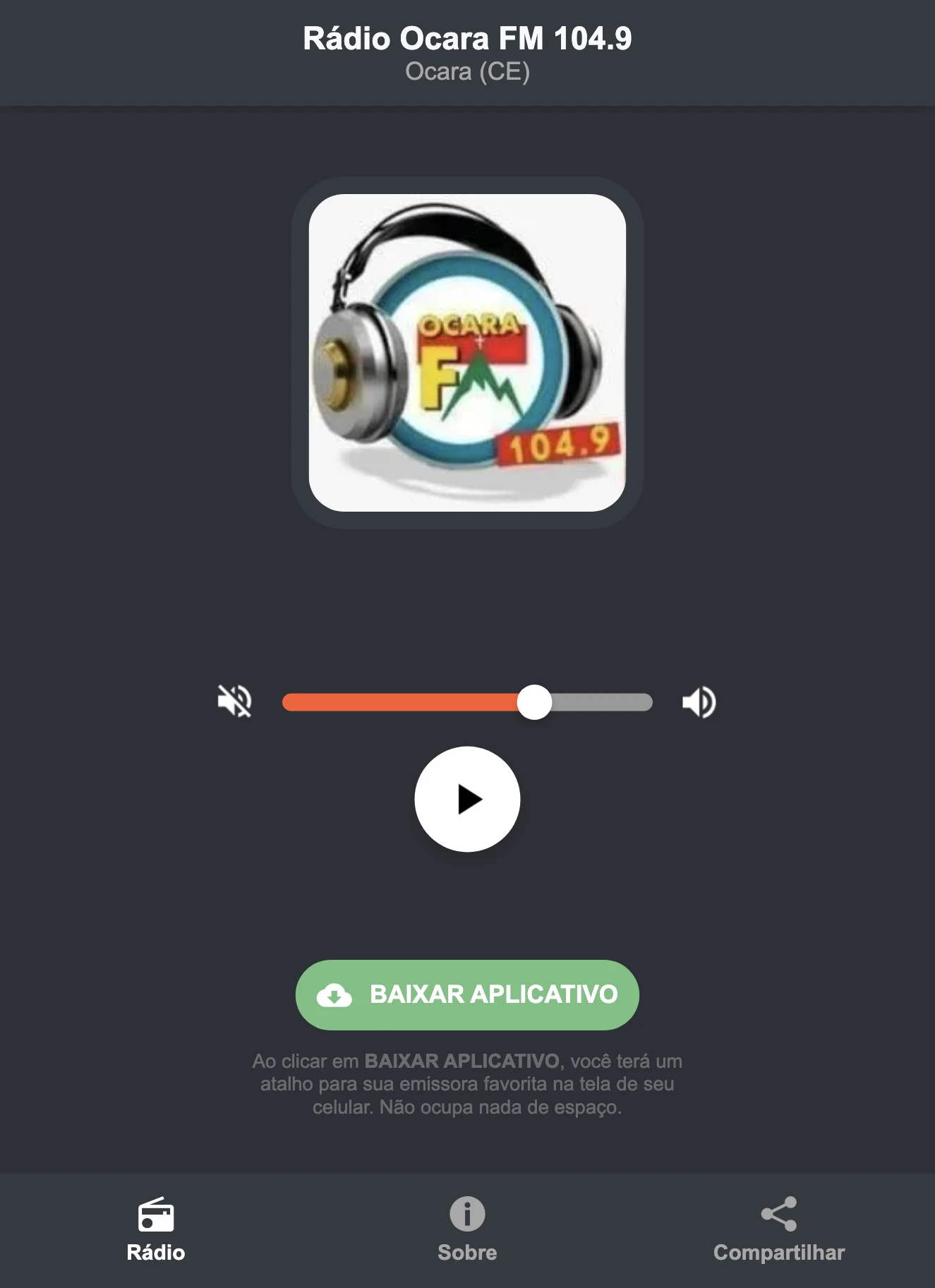 Screenshot do aplicativo da Rádio Ocara FM 104.9