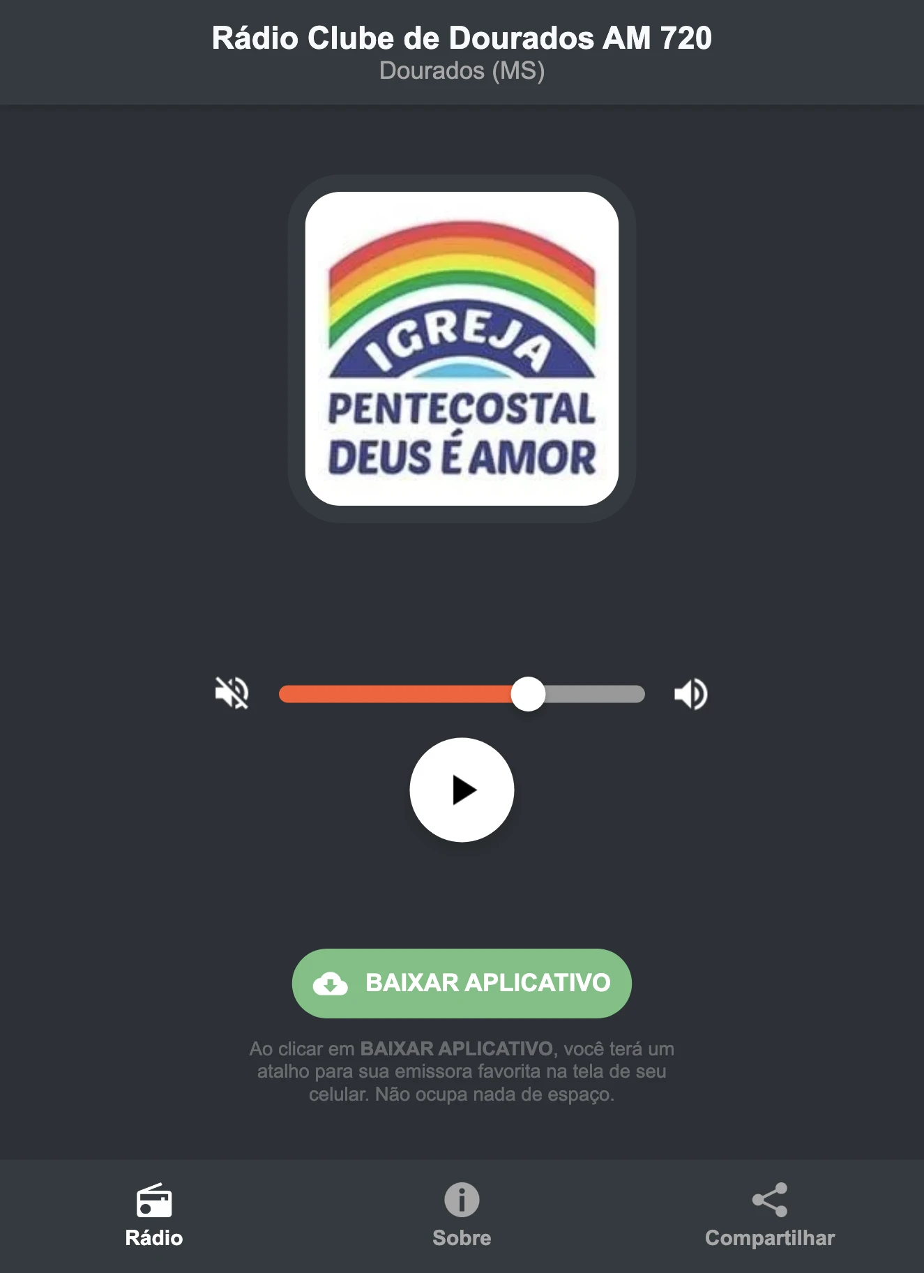 Screenshot do aplicativo da Rádio Clube de Dourados AM 720