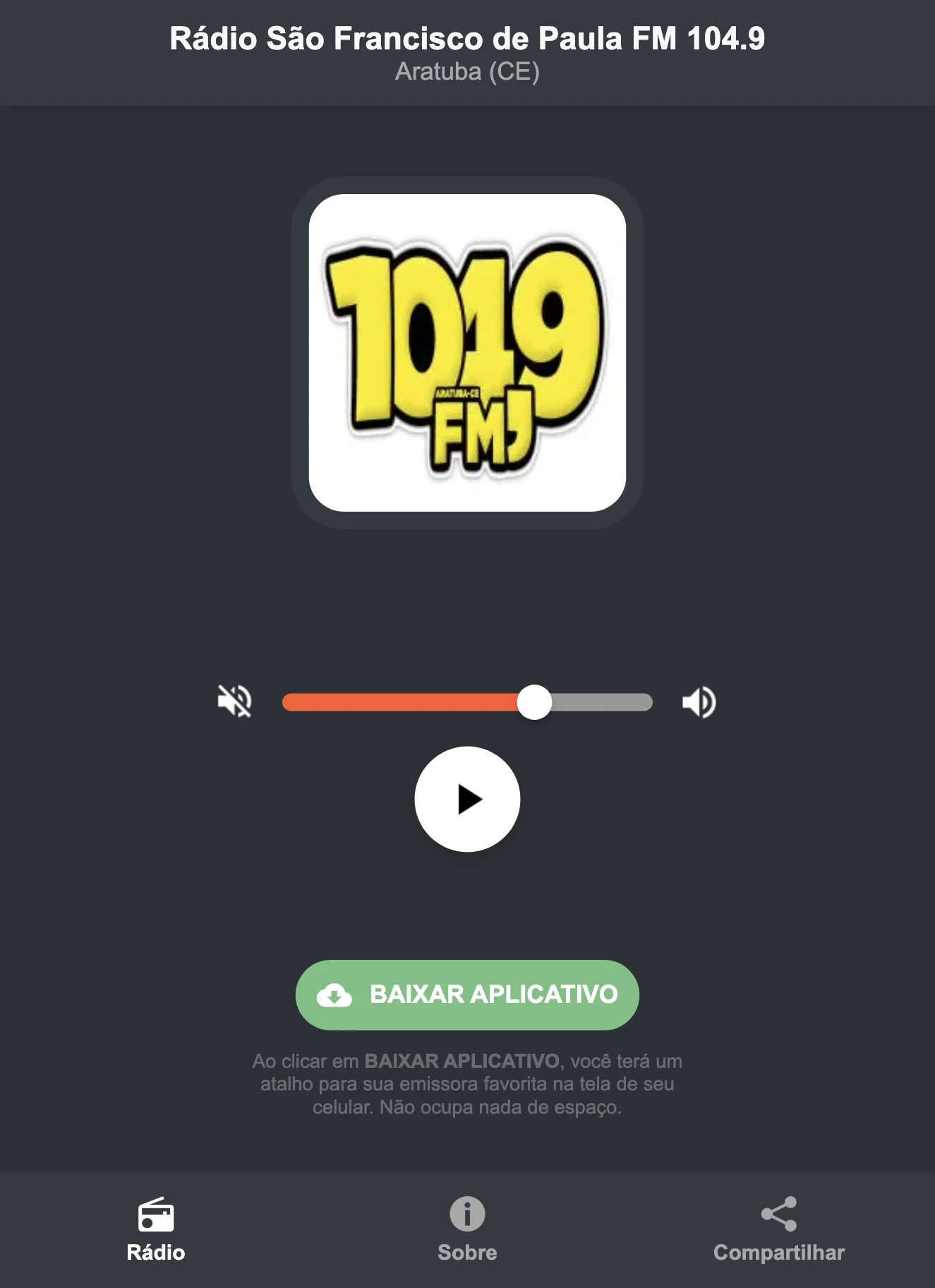 Screenshot do aplicativo da Rádio São Francisco de Paula FM 104.9