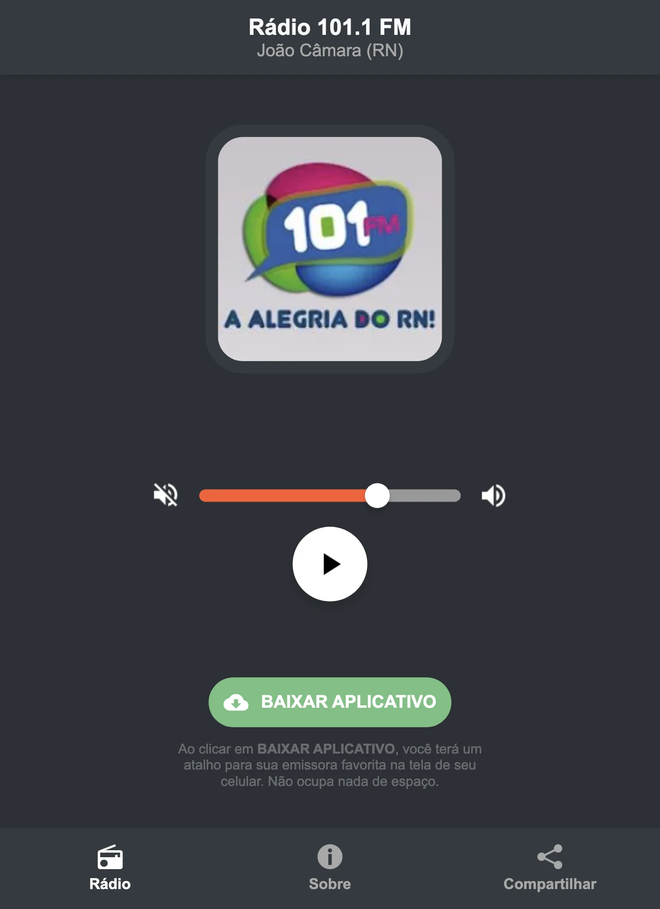 Screenshot do aplicativo da Rádio 101.1 FM