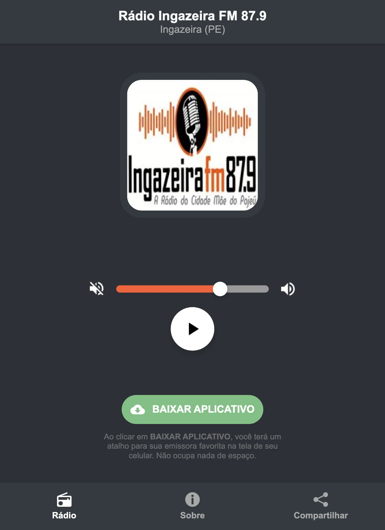 Screenshot do aplicativo da Rádio Ingazeira FM 87.9