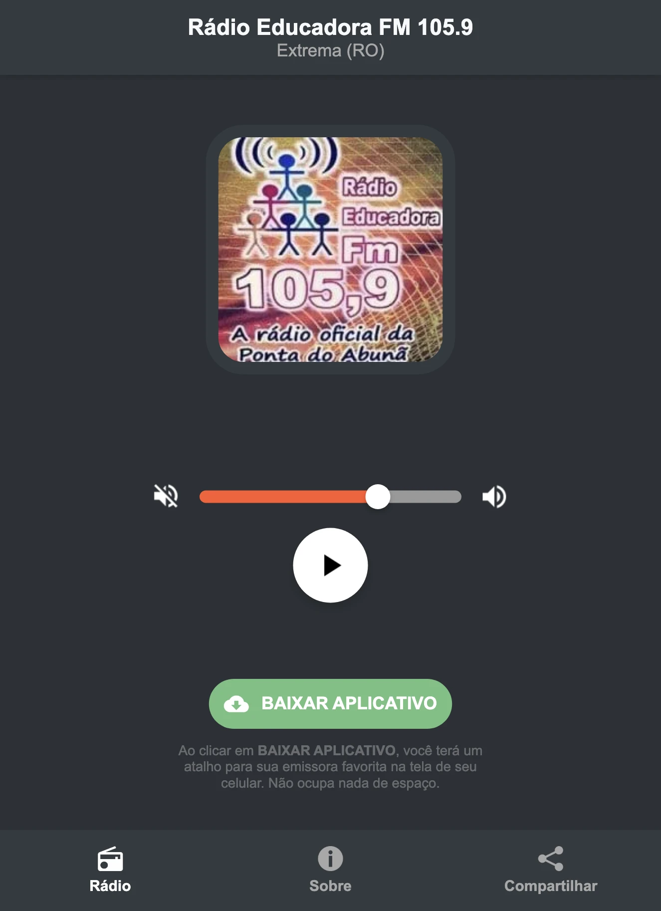 Screenshot do aplicativo da Rádio Educadora FM 105.9