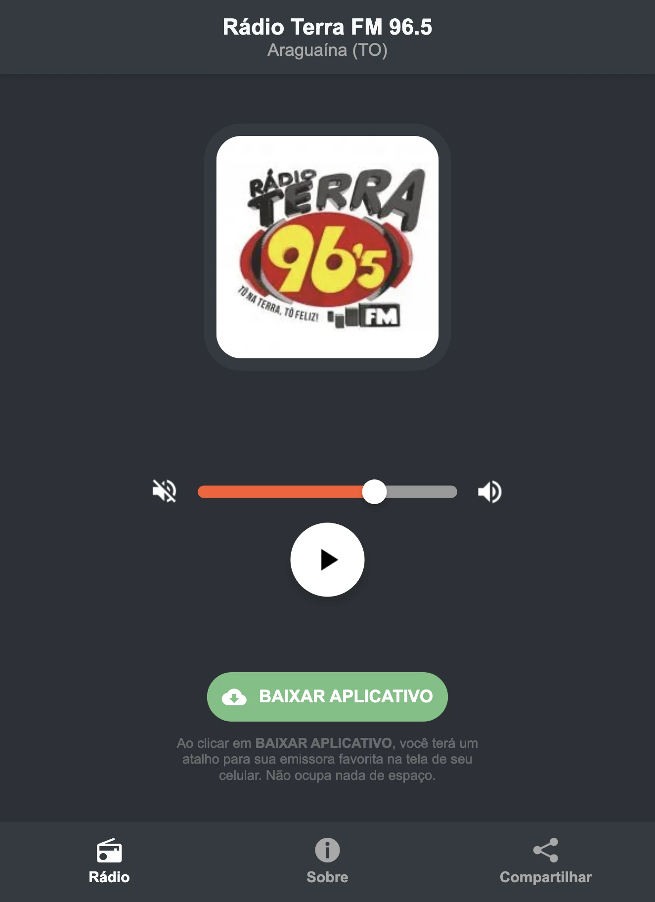 Screenshot do aplicativo da Rádio Terra FM 96.5
