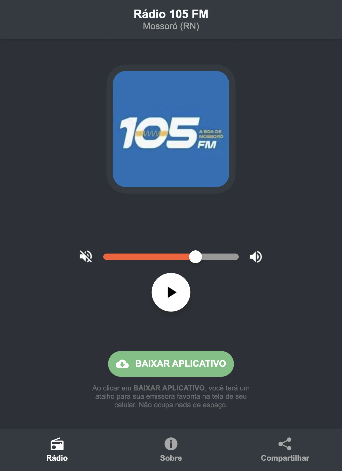 Screenshot do aplicativo da Rádio 105 FM