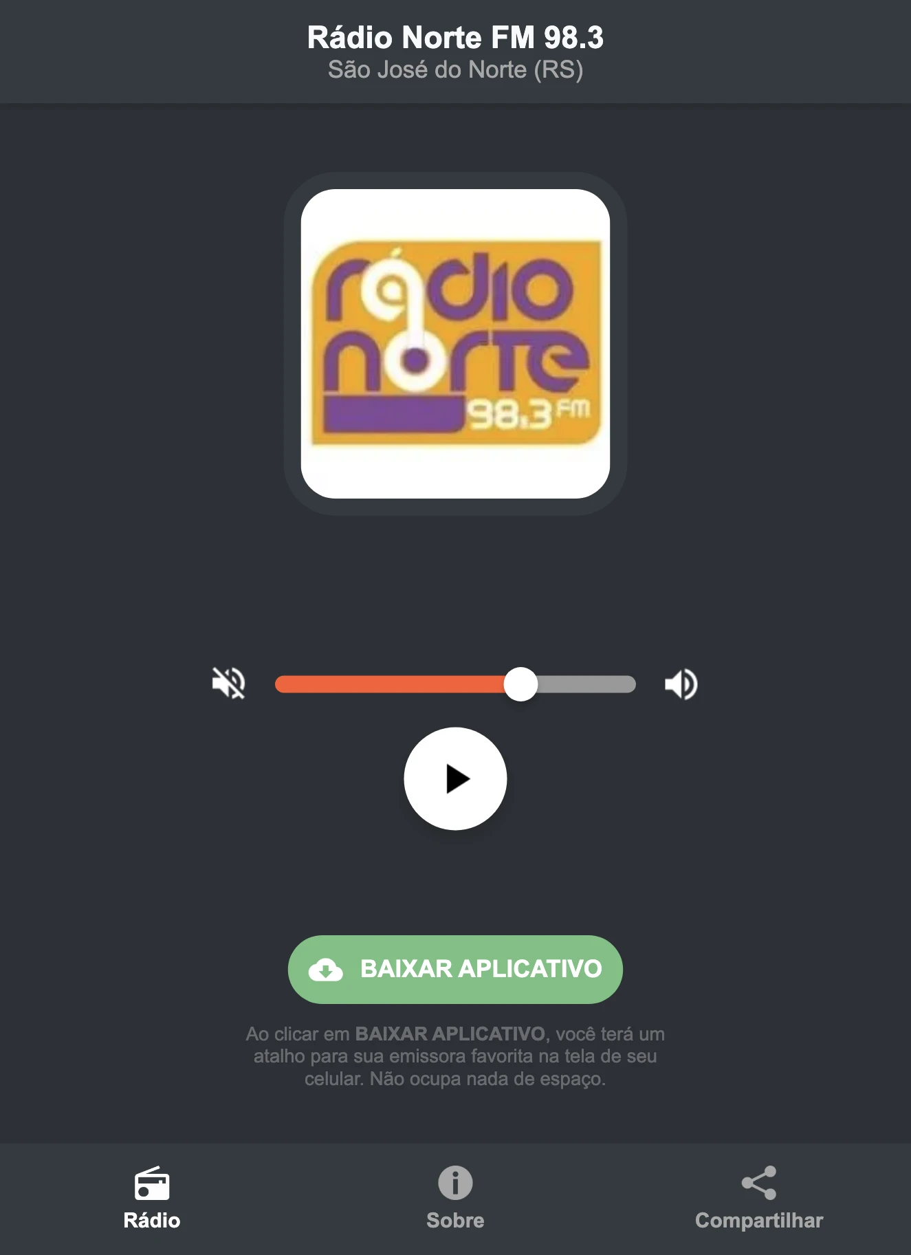Screenshot do aplicativo da Rádio Norte FM 98.3