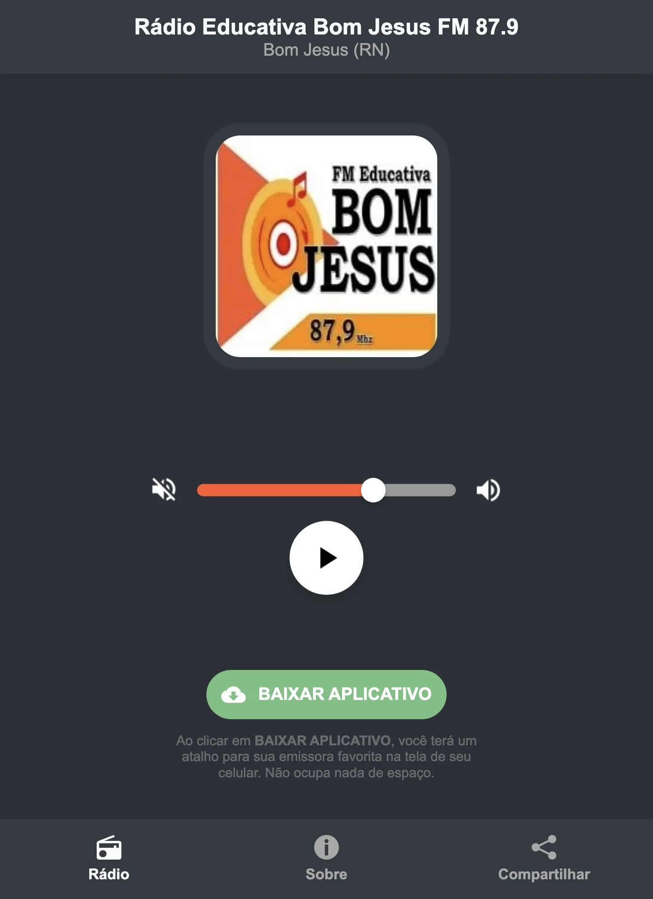 Screenshot do aplicativo da Rádio Educativa Bom Jesus FM 87.9