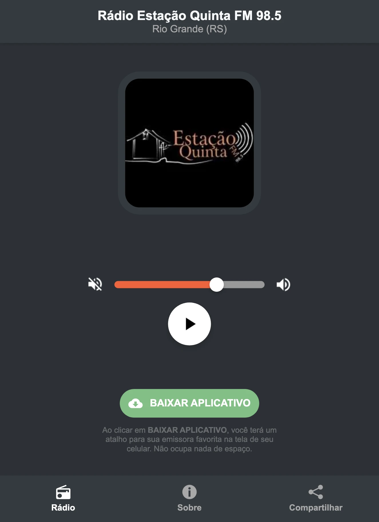 Screenshot do aplicativo da Rádio Estação Quinta FM 98.5