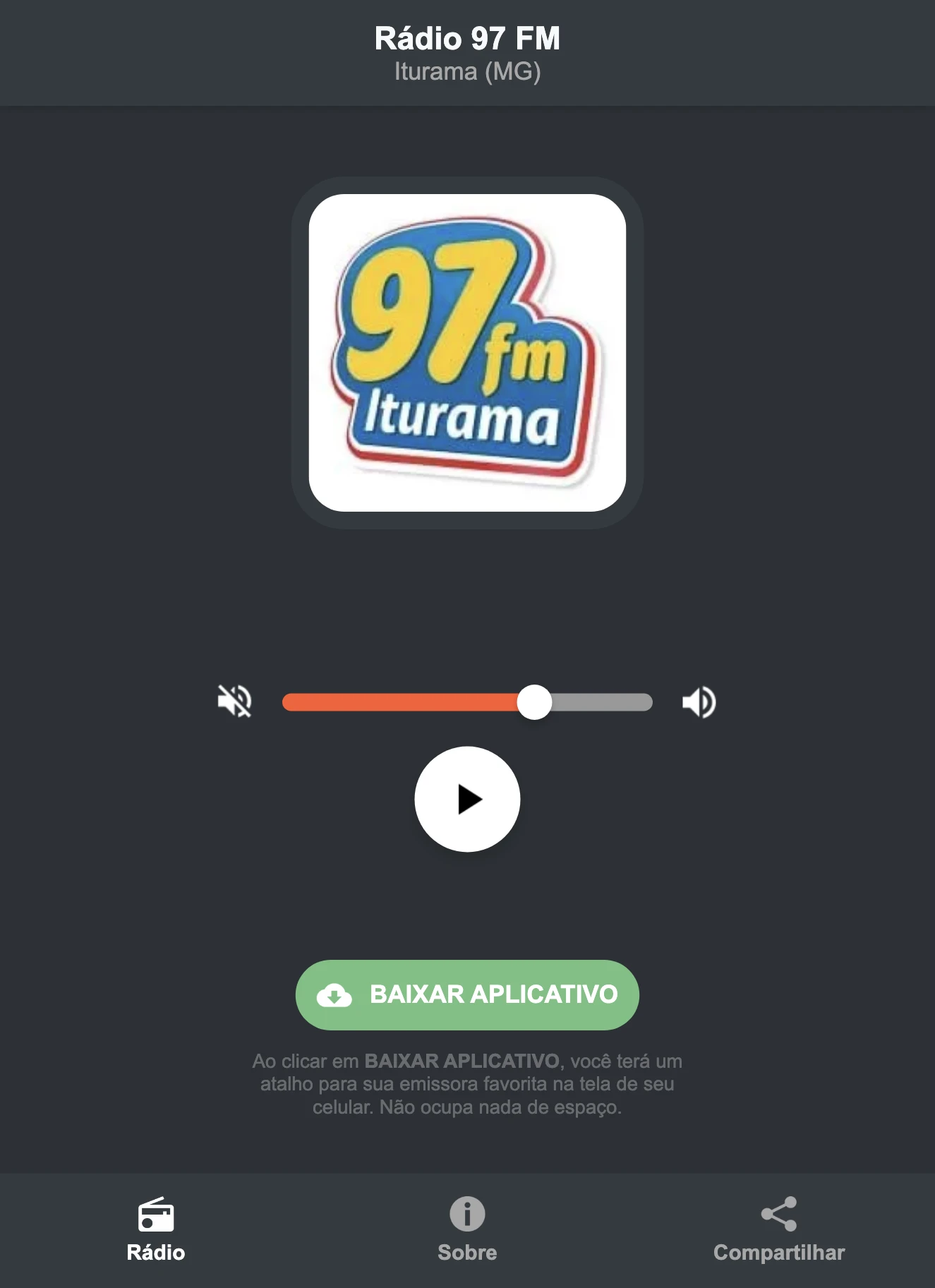 Screenshot do aplicativo da Rádio 97 FM
