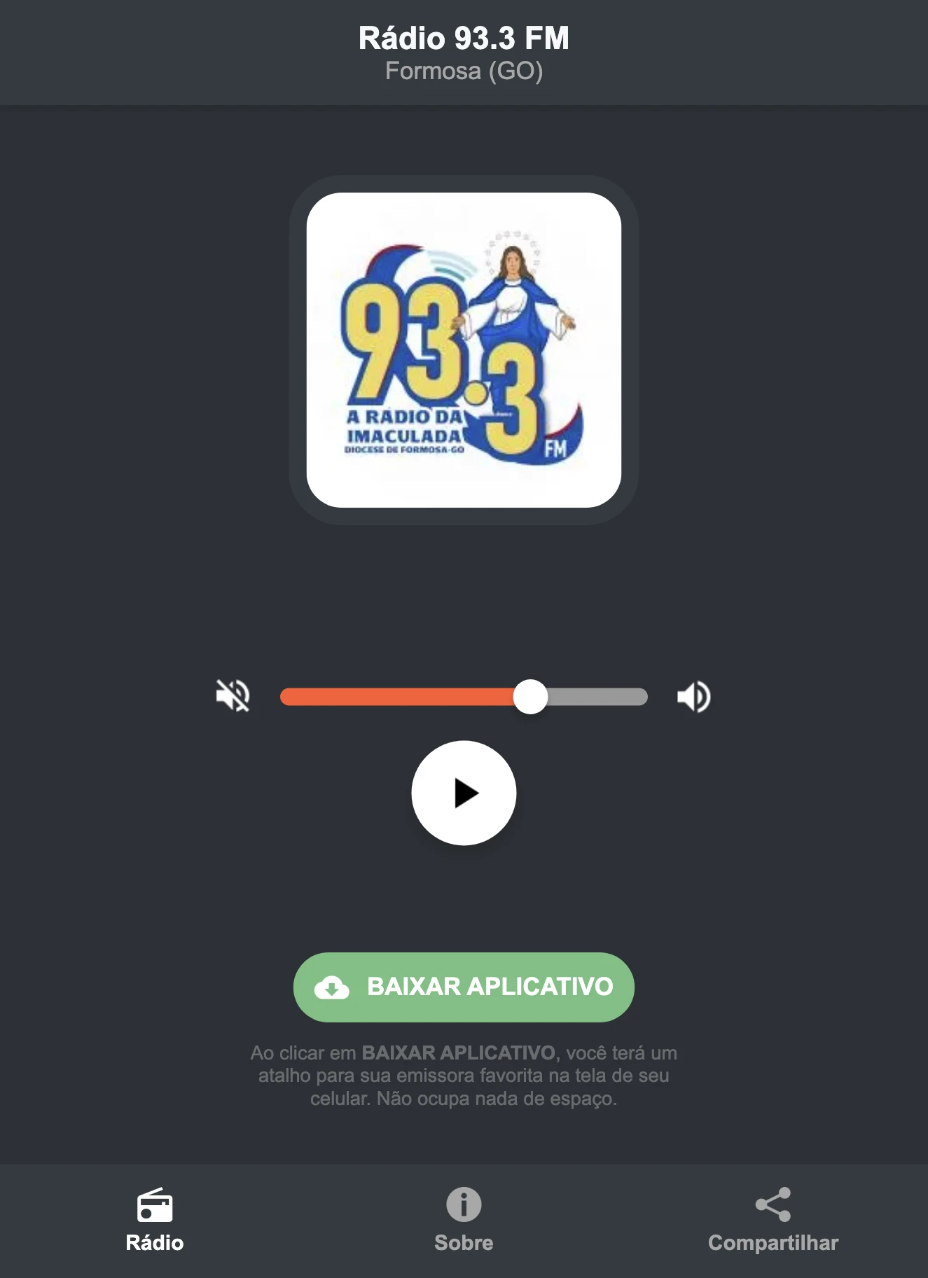 Screenshot do aplicativo da Rádio 93.3 FM