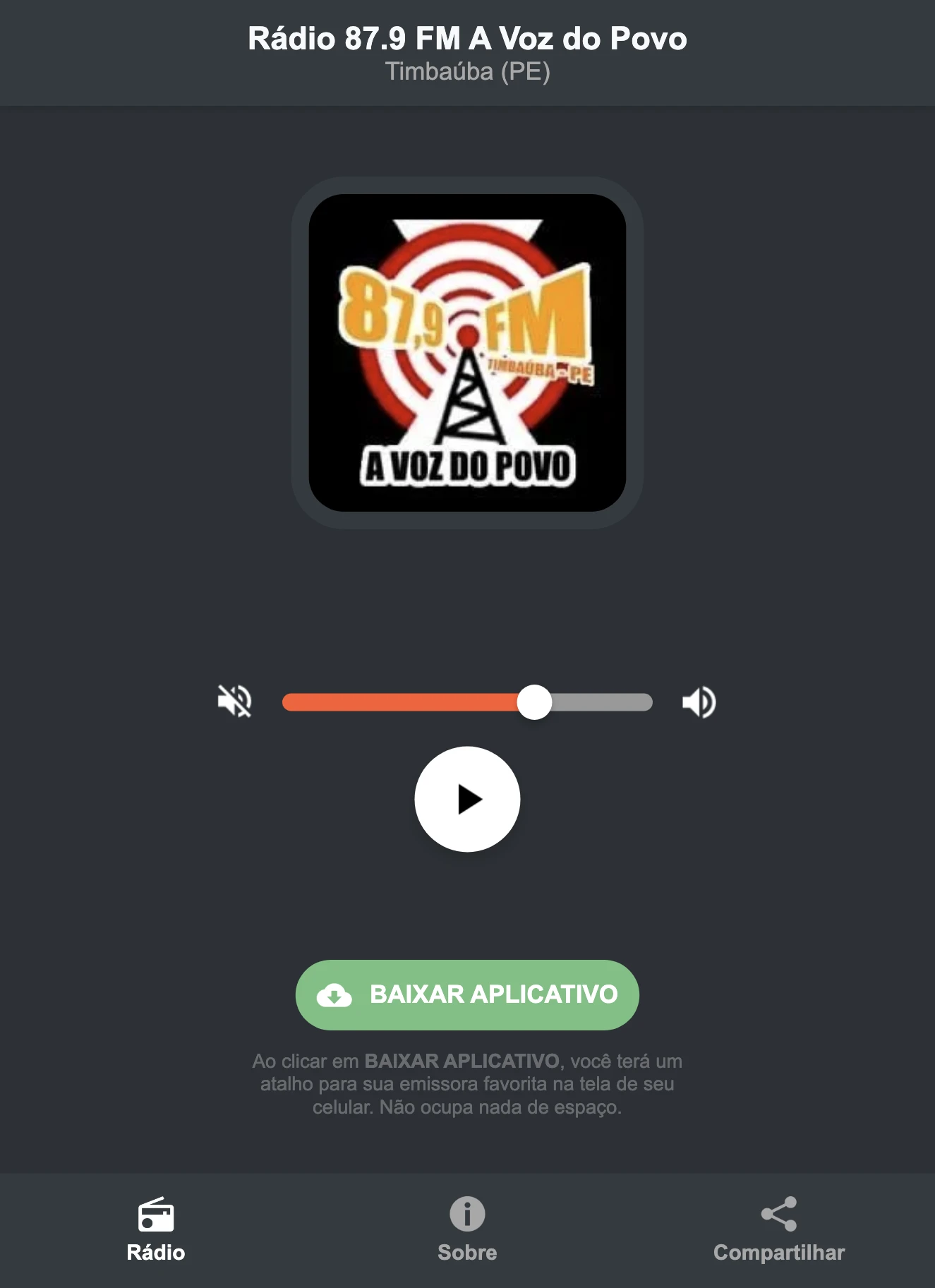 Screenshot do aplicativo da Rádio 87.9 FM A Voz do Povo