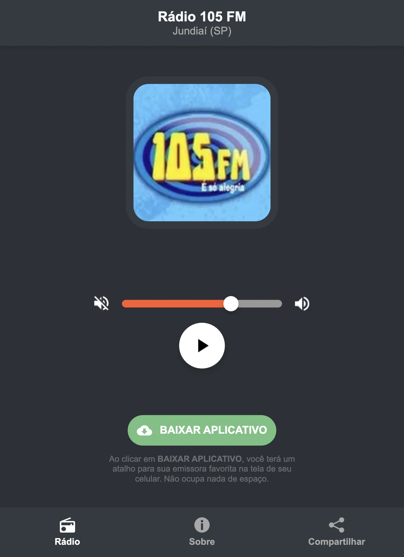 Screenshot do aplicativo da Rádio 105 FM